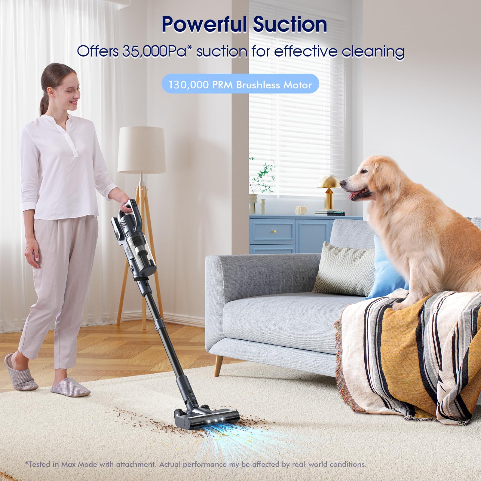 Powerful Cordless Vacuum Cleaner - 35kPa Strong Suction, 50min Runtime, Lightweight Stick & Handheld Vacuum for Home, Carpet, Hard Floors, Pet Hair - Perfect for Quick Cleanups & Car Detailing