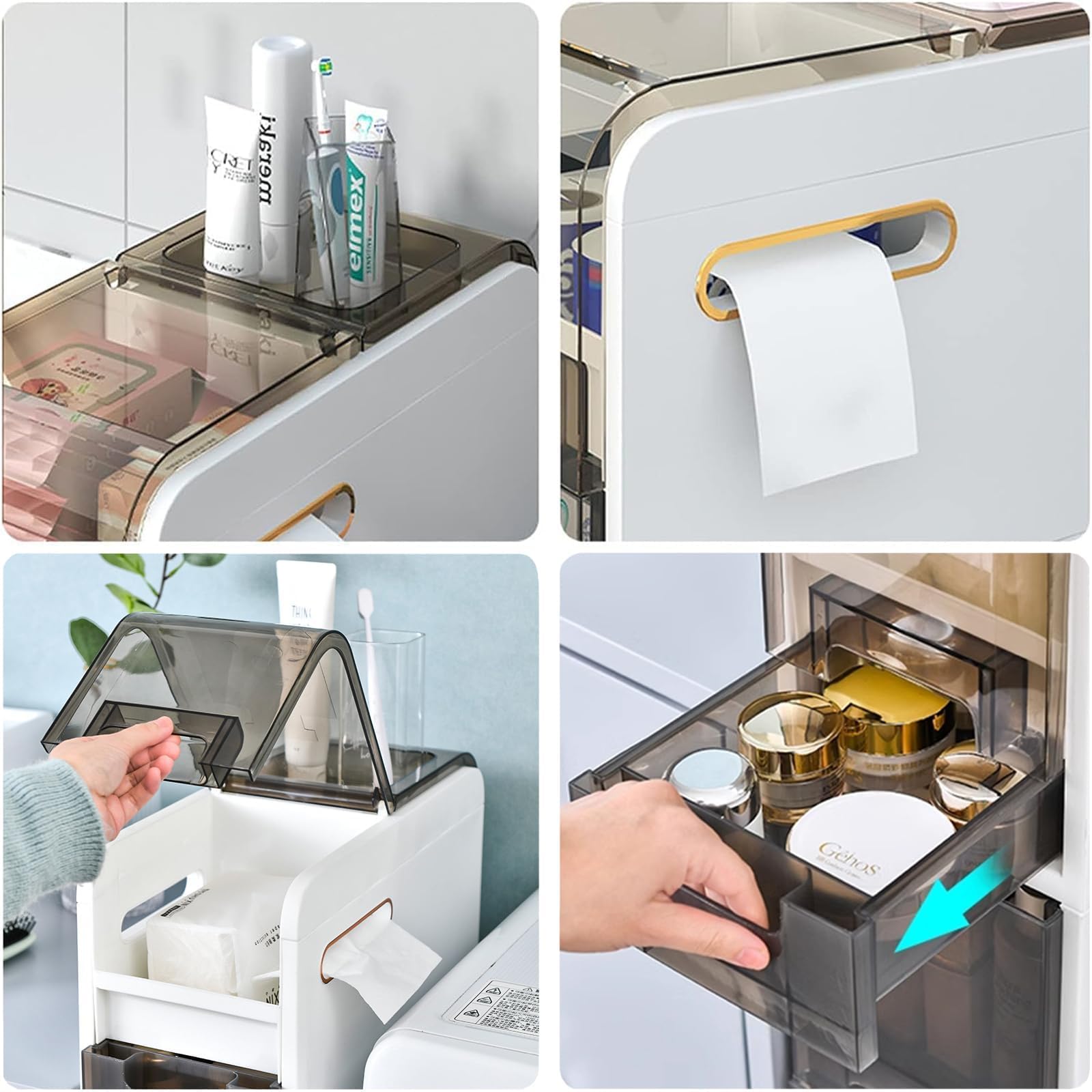 4-Tier Bathroom Floor Cabinet - Slim Plastic Storage Organizer with Drawers for Toilet Paper & Essentials | Space-Saving Solution for Small Bathrooms, Bedrooms & Living Rooms | Perfect for Apartment, Dorm & RV Organization