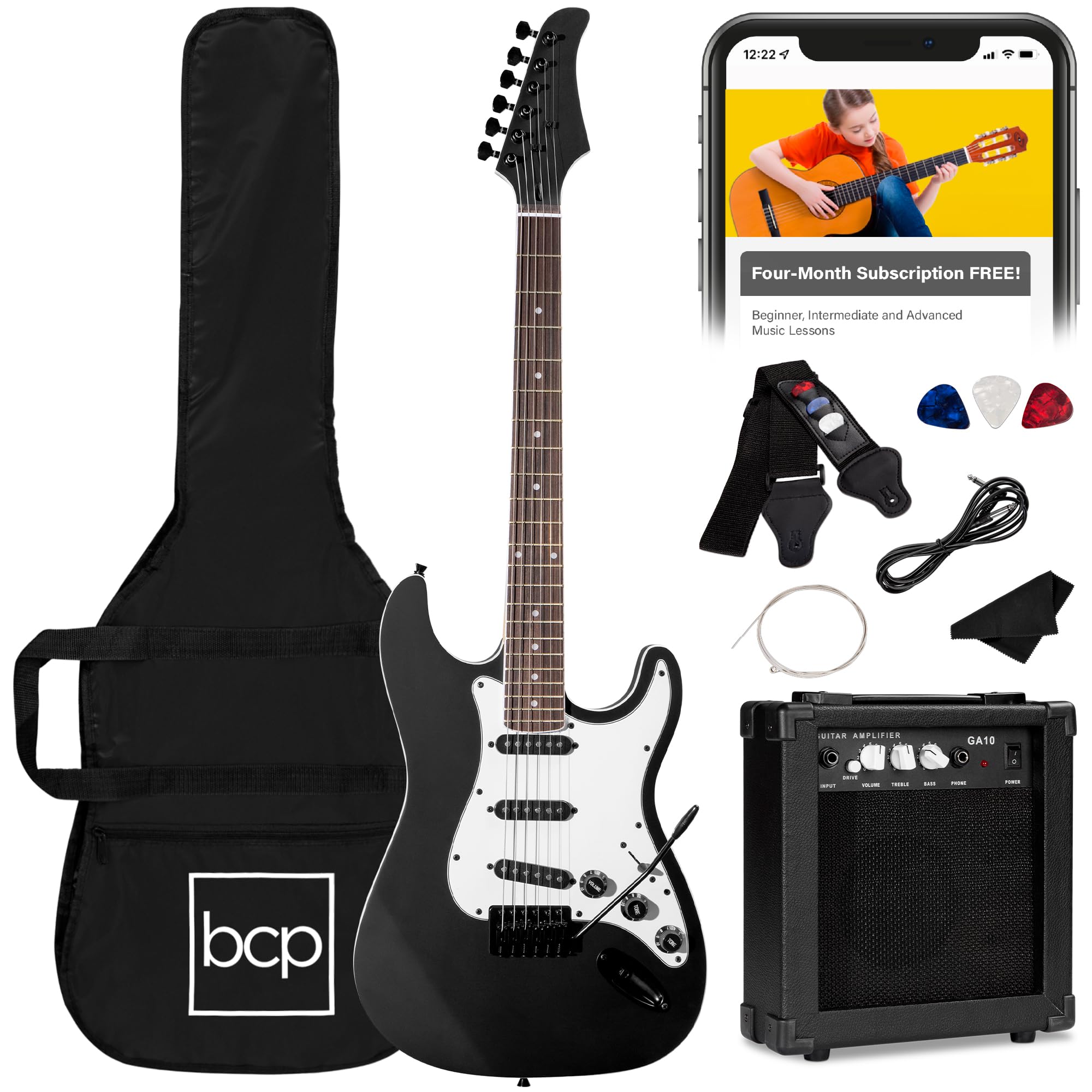 Best Choice Products 39-inch Full Size Electric Guitar Starter Kit for Beginners with Gig Bag, Adjustable Strap, 10W Amplifier, Extra Strings, Picks & Tremolo Bar - Jet Black | Perfect for Home Practice, Music Lessons & Live Performances
