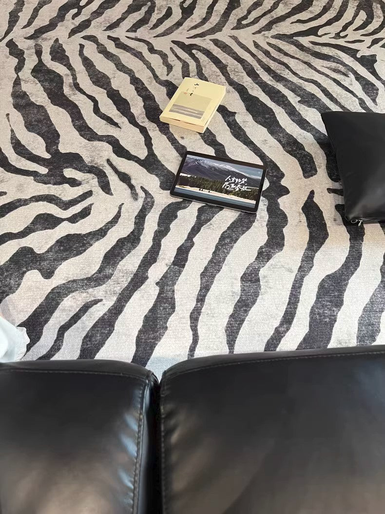 Black Stripe Area Rugs for Under Sofa - Mid Century Modern Living Room Rug - Abstract Contemporary Bedroom Carpet - Office & Dining Room Floor Mat - Perfect for Home Decor & Interior Design