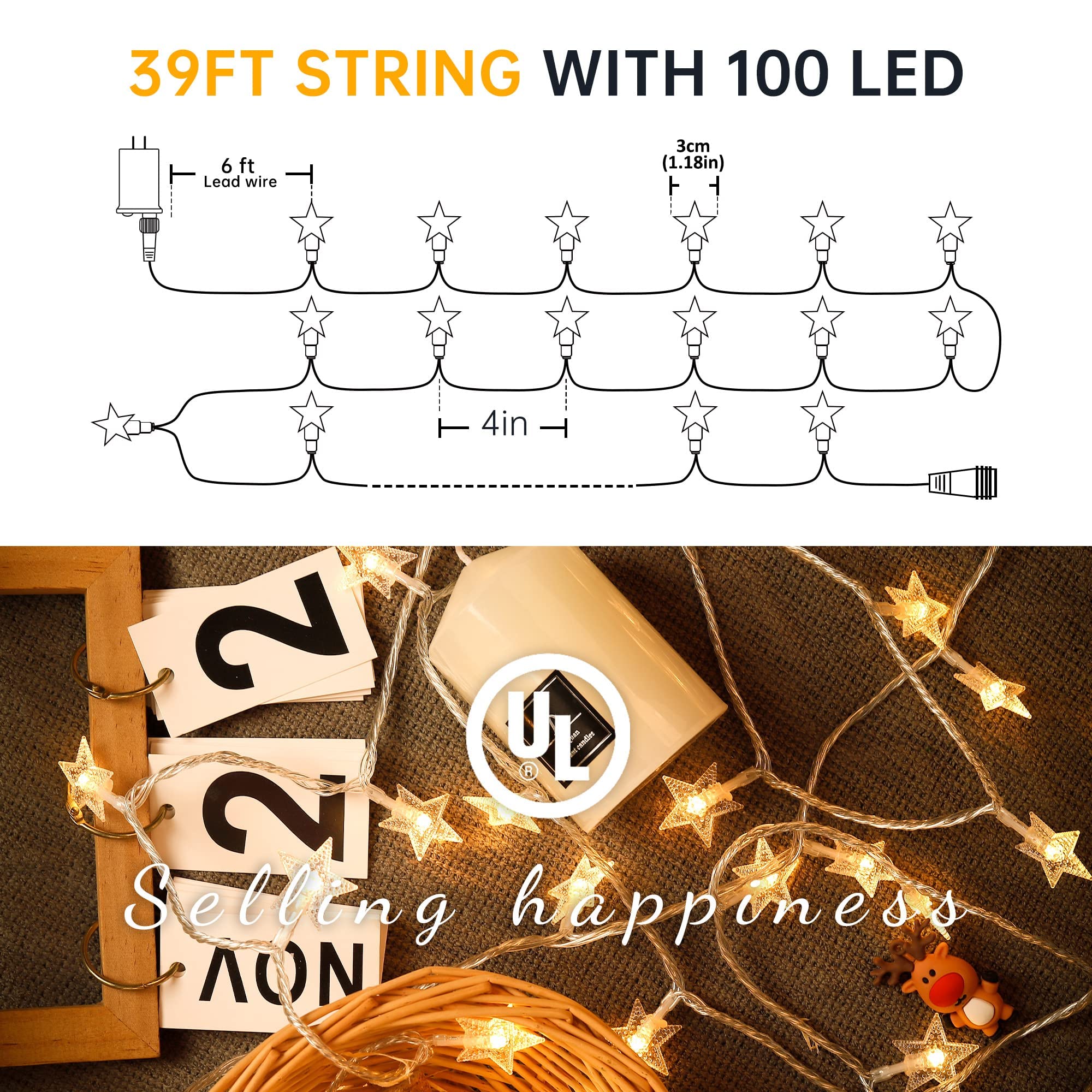 HEYFUNi Fiee Fairy 304 LED Curtain Lights - 9.8ft x 9.8ft Window Lights with 8 Lighting Modes & 100 LED 33ft Star String Lights (Warm White) - Perfect for Bedroom, Wedding, Party, and Outdoor Decor