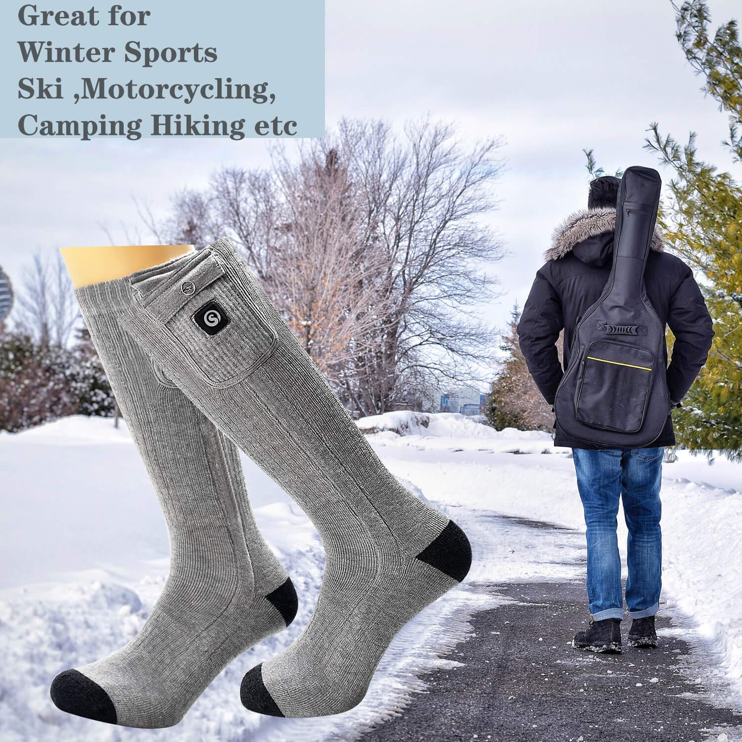 SNOW DEER 7.4V Rechargeable Battery Heated Socks for Men & Women - Electric Warming Socks for Hunting, Fishing, Camping, Hiking, Motorcycle & Ski - Winter Foot Warmer for Cold Weather Outdoor Activities