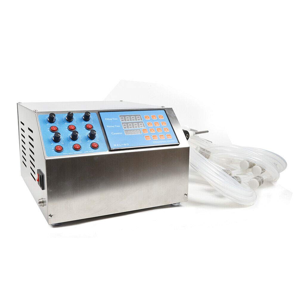 Stainless Steel Semi-Automatic Liquid Filling Machine for Water, Milk, Juice - 6 Head Bottle Filler with LCD Display & Diaphragm Pump | Perfect for Beverage Production, Home Brewing, and Small Business Packaging