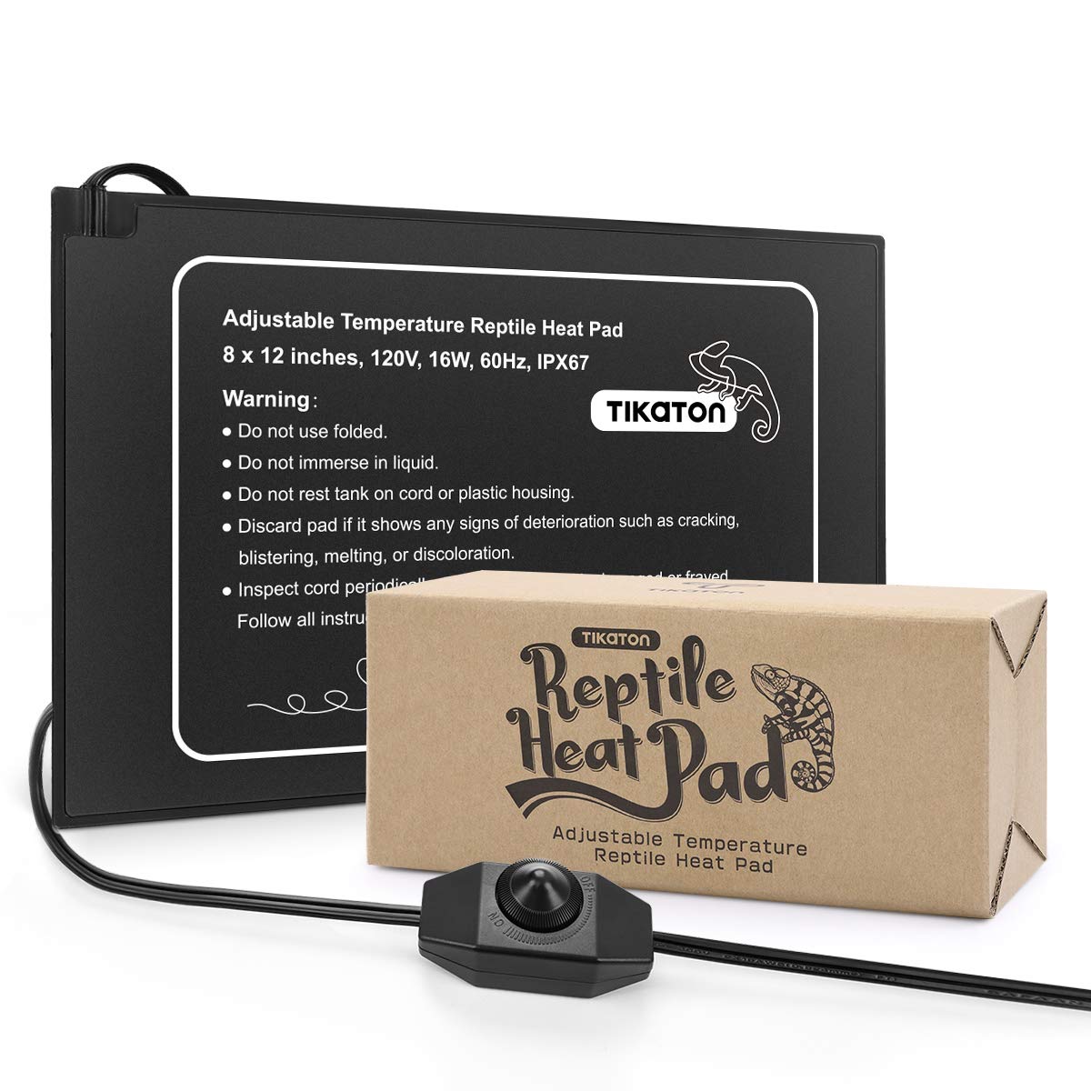 Tikaton Reptile Heat Pad - Adjustable Temperature Under Tank Heater for 10-20 Gallon & 30-40 Gallon Tanks | Terrarium Heat Mat for Turtles, Snakes, Lizards, Frogs, Spiders & Plant Boxes | Perfect for Reptile Habitats & Tropical Plant Growth