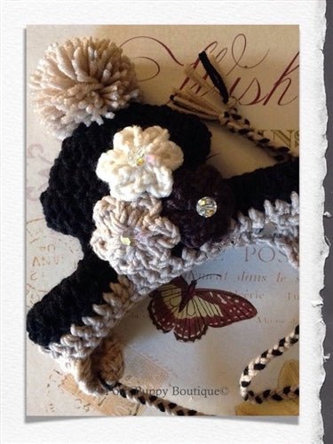 Luxury Couture Knit Hat with Three Flowers & Swarovski Crystals - Black, White, Beige Winter Beanie for Women - Perfect for Cold Weather, Fashion Outfits & Holiday Gifts