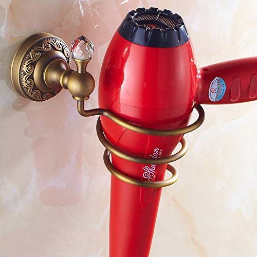 Antique Brass Wall Mount Hair Dryer Holder - Bathroom Shelf Organizer for Hair Dryers, Towels & Toiletries - Perfect for Small Bathrooms, Vanities & Salon Storage