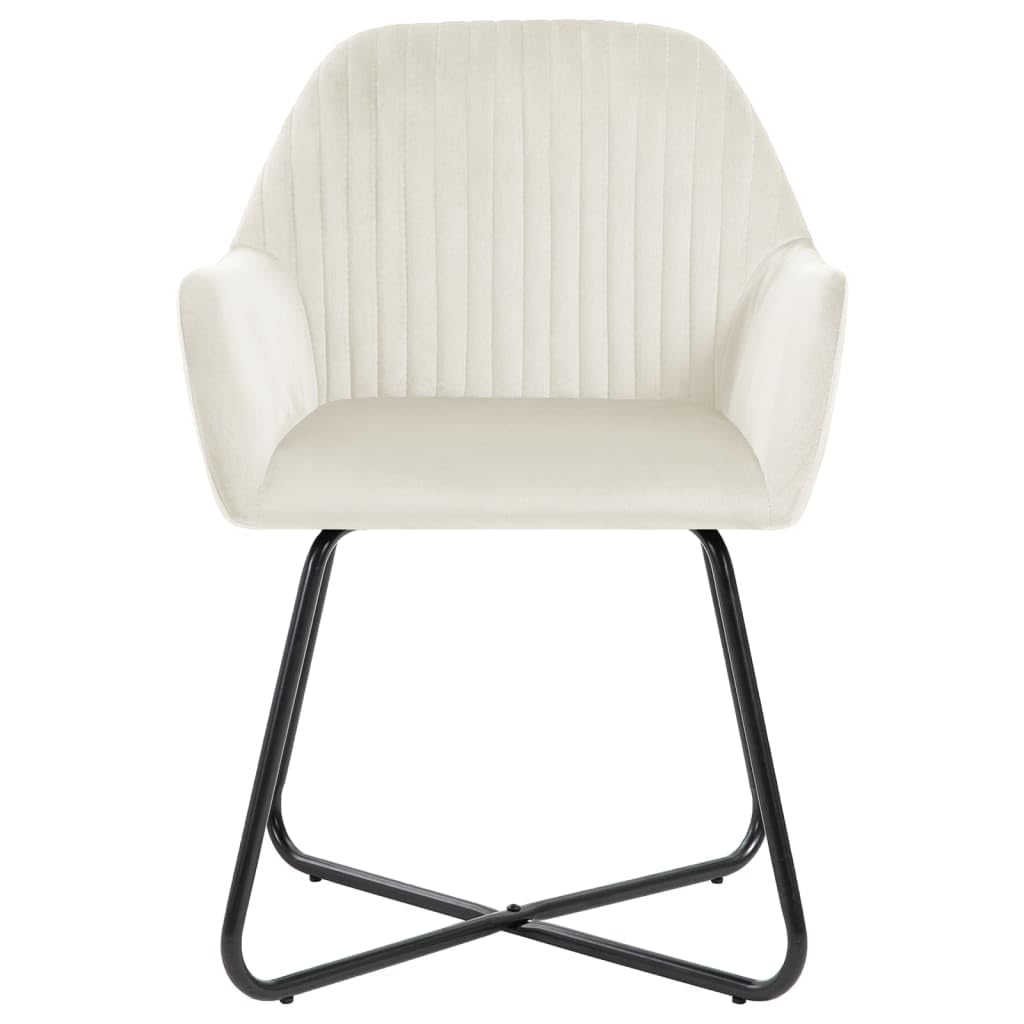 vidaXL Set of 4 Cream Velvet Dining Chairs with Armrests – Modern Elegant Upholstered Side Chairs for Dining Room, Living Room, Kitchen & Office – Comfortable Padded Seats with Sturdy Metal Legs – Perfect for Family Gatherings, Dinner Parties & Home Decor