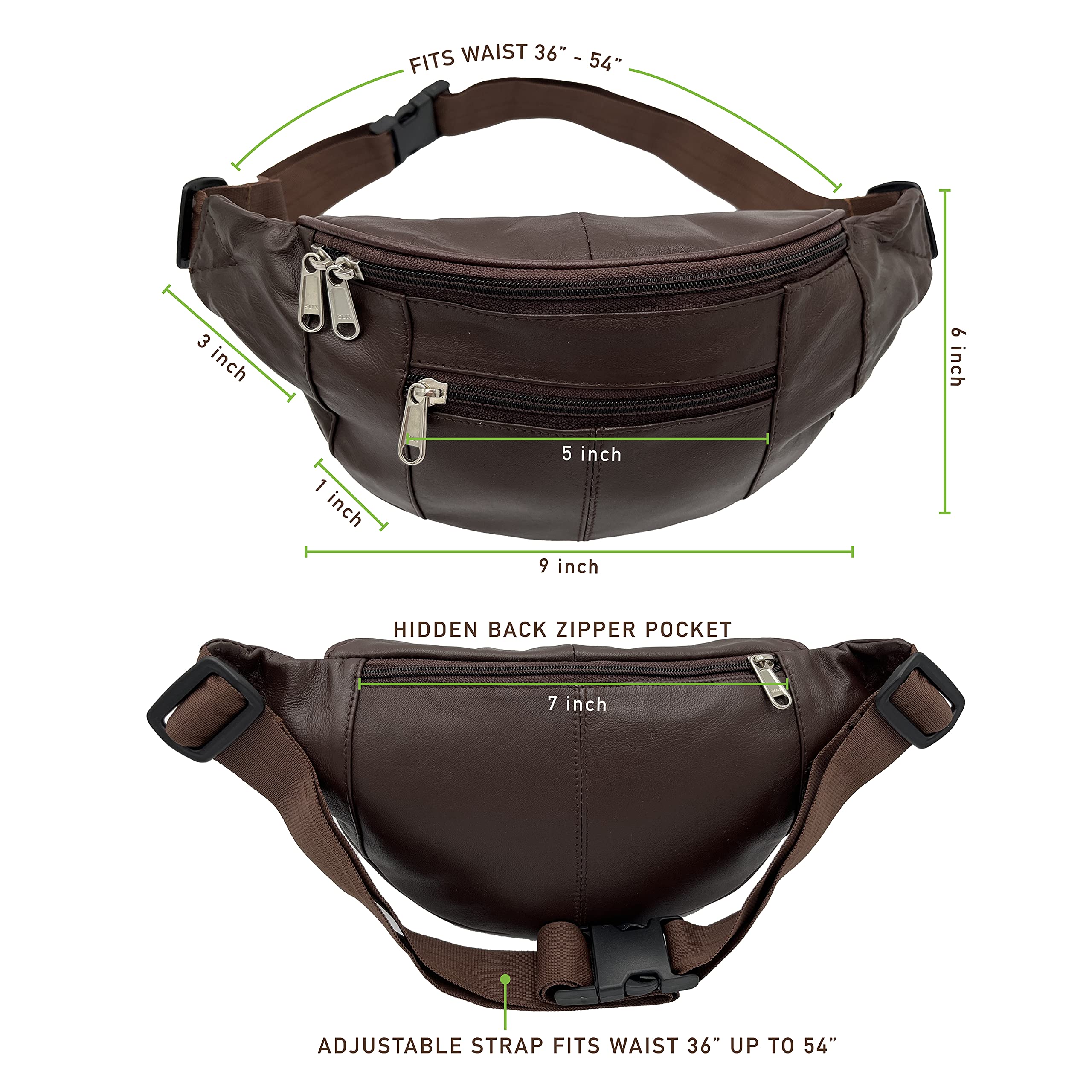 Liberty Leather Medium Fanny Pack for Women - Crossbody Waist Bag with Adjustable Strap, Stylish Bum Hip Pack for Teen Girls & Women | Perfect for Travel, Hiking, Running & Everyday Use