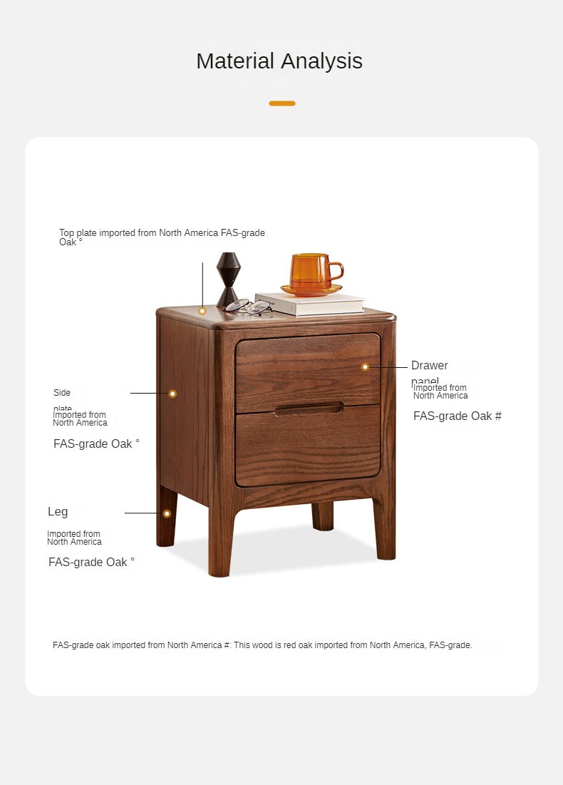 Solid Oak Wood Nightstand with 2 Drawers - Bedside Table for Bedroom, Living Room, or Guest Room Storage