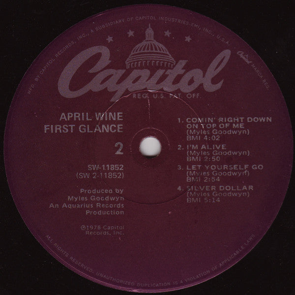 April Wine - First Glance Vinyl LP Album (VG+ Condition) | Classic Rock Music Collectible for Home Listening & Vinyl Enthusiasts