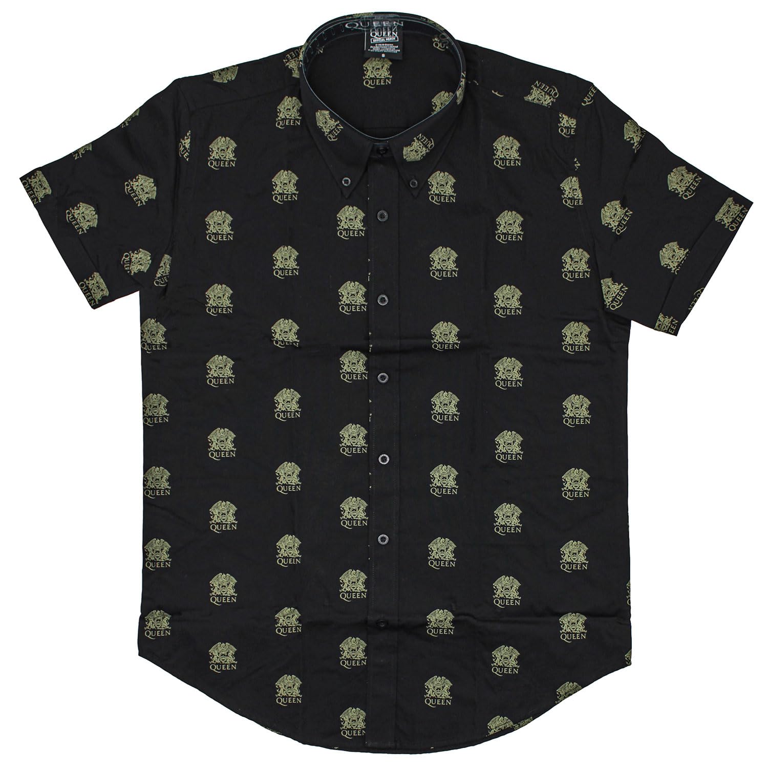 **Men's Black Queen Crest Pattern All Over Print Dress Shirt - Formal Office Wear & Special Occasions**