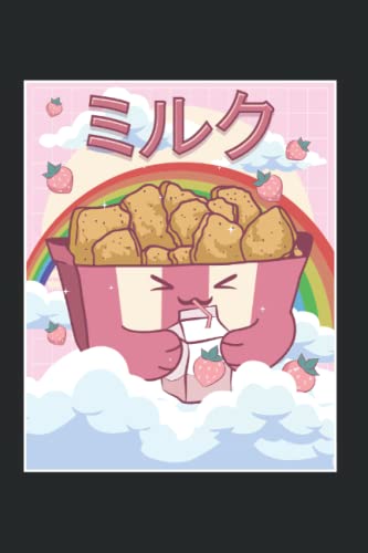 Kawaii Chicken Nuggets Strawberry Milk Japanese Aesthetic Notebook - 6x9 Dot Grid Journal for Otaku, Weeb & Anime Lovers - 120 Page Dotted Notebook for School, Work & Creative Writing