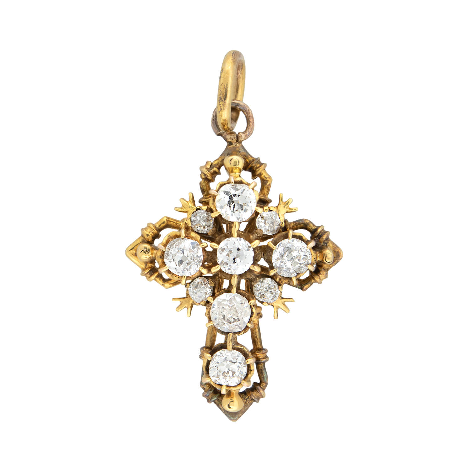14K Gold Victorian Diamond Cross Pendant Necklace for Women - Elegant Religious Jewelry Gift for Baptism, First Communion & Special Occasions