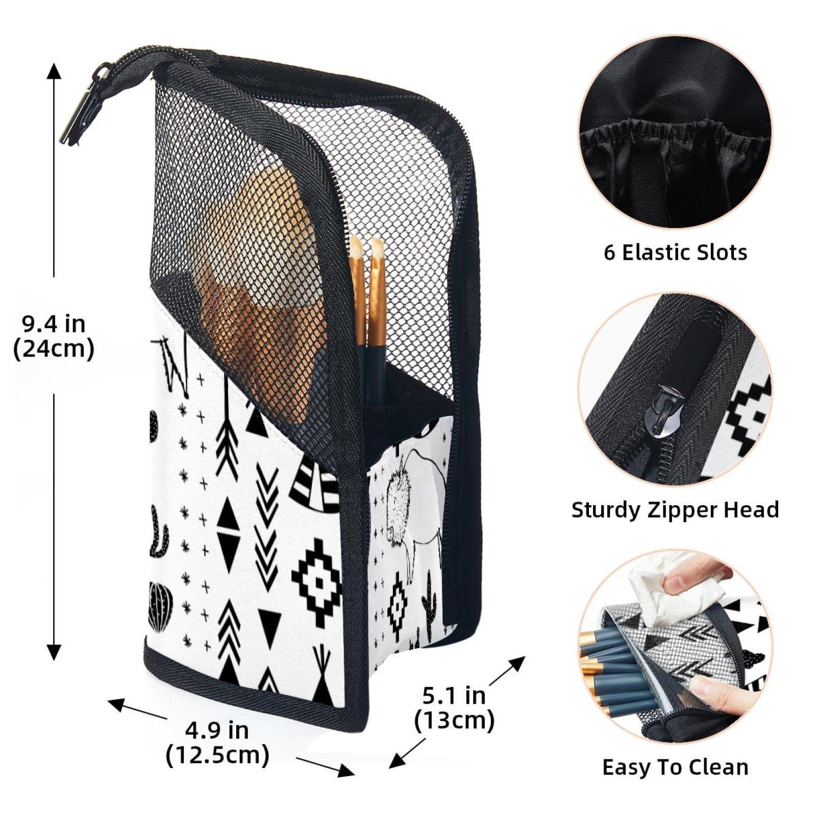 12-Piece Makeup Brush Organizer Bag with Portable Holder Case – Southwest Black & White Design | Perfect for Travel, Home Vanity & Professional Makeup Artists