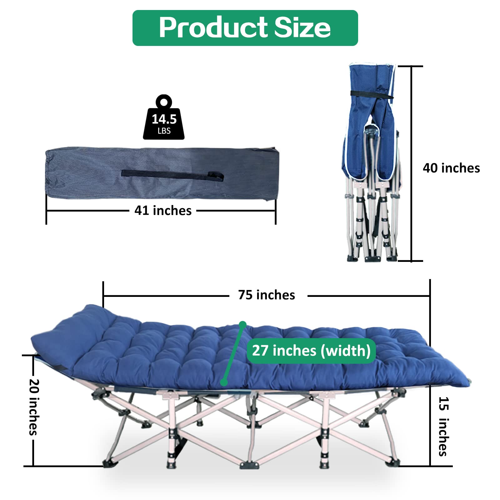 2-Pack Heavy Duty Folding Camping Cot with Comfortable Mattress Pad - Portable Sleeping Bed for Adults, Home, Office, Outdoor & Travel - Perfect for Camping, Backpacking, Emergency & Guest Use