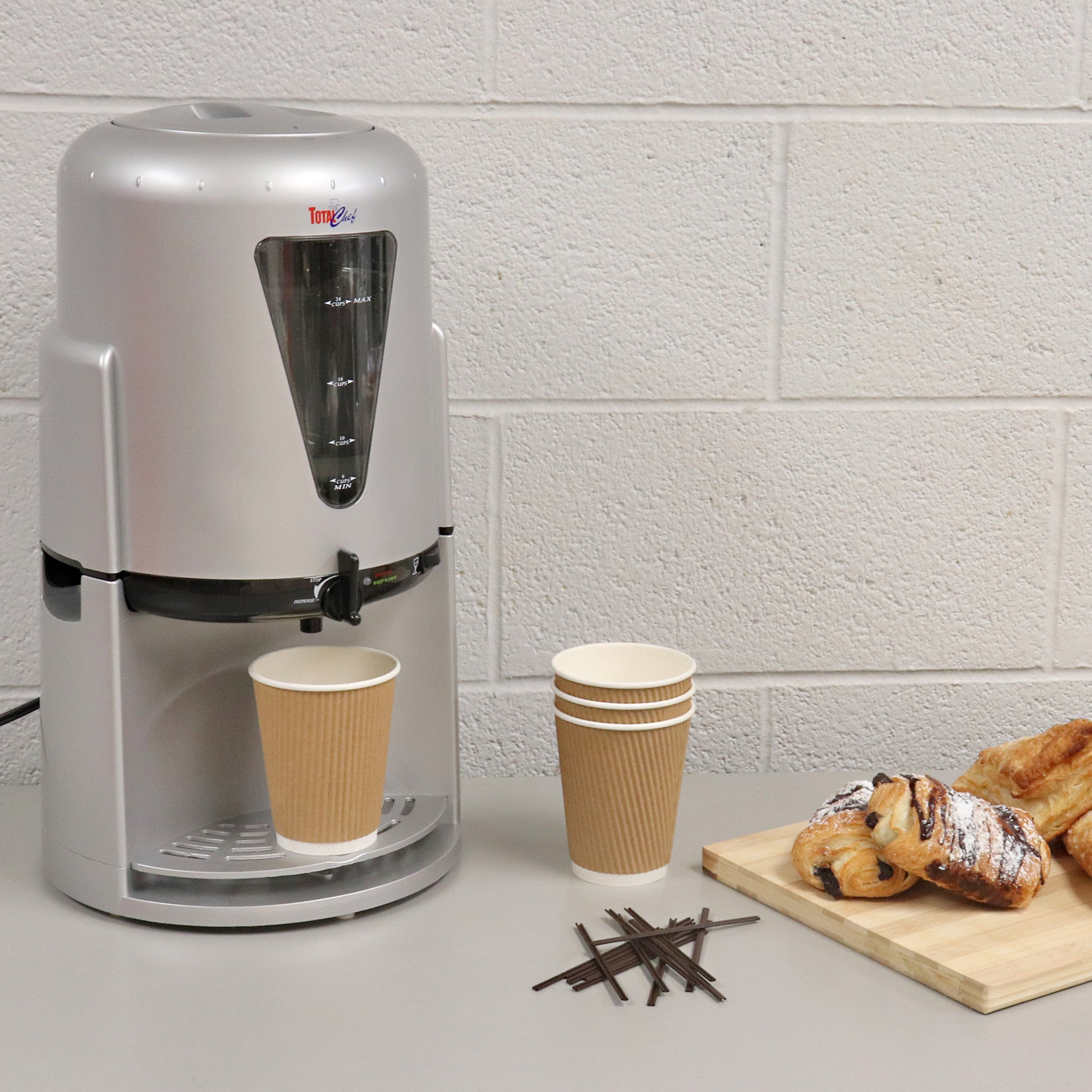 Total Chef 24-Cup Electric Coffee Urn - 1.5 Gal Automatic Percolator for Coffee, Tea, Cider & Mulled Wine - Double Wall Insulated Hot Beverage Maker with Hands-Free Dispenser (Silver & Black) - Perfect for Parties, Offices & Catering Events