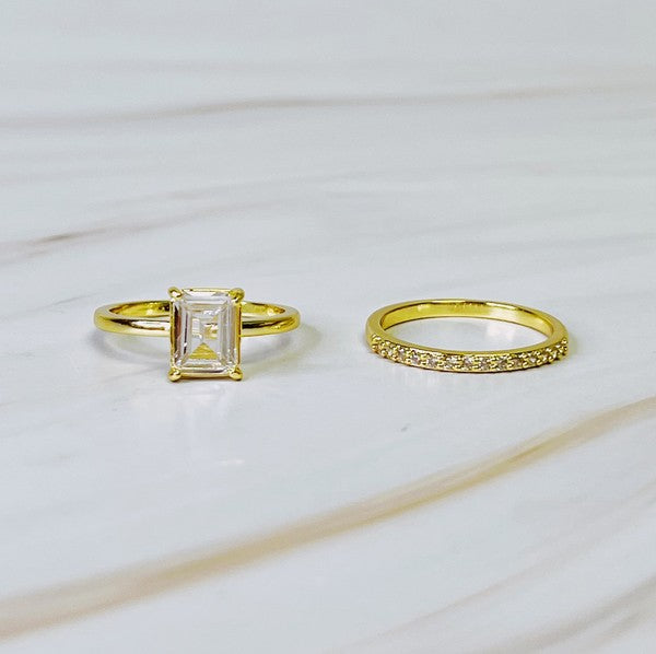 Emerald Cut Solitaire Ring Set of 2 - 14K Gold Wedding & Engagement Rings for Women - Perfect for Proposals, Anniversaries & Special Occasions