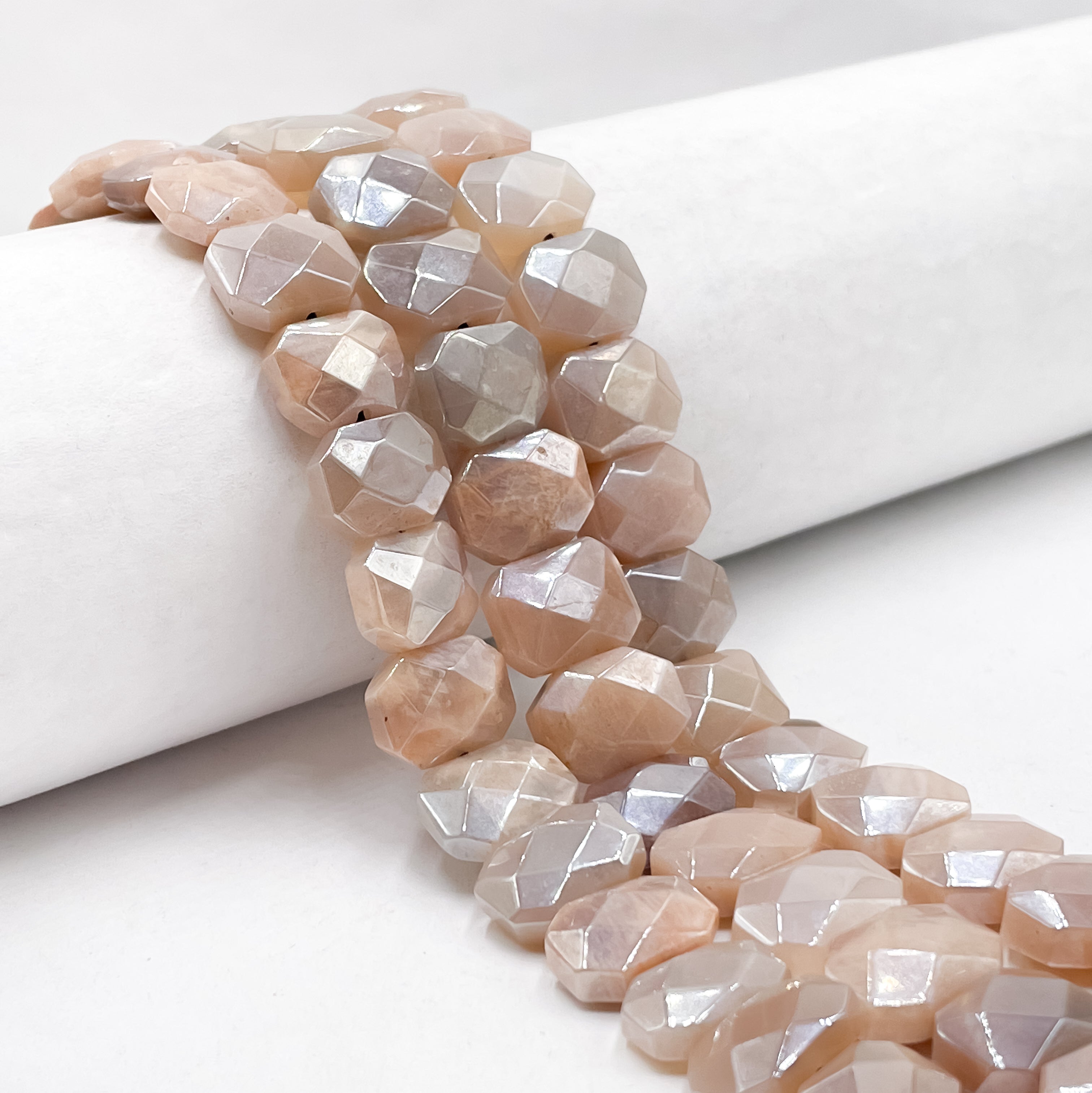 Premium Coated Peach Moonstone Faceted Rectangle Beads - 10x15mm Size, 15.5 Inch Strand - Perfect for Jewelry Making, DIY Bracelets & Necklaces