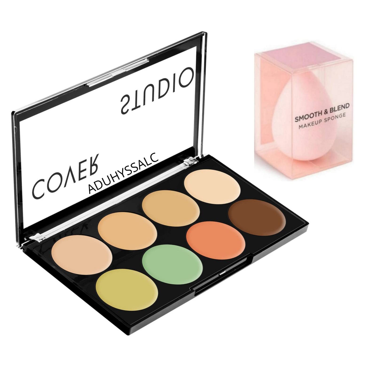 Huda Professional 8-Shade Contour & Cover Palette with Beauty Blender - Mini Makeup Kit (Pack of 2) | Perfect for Travel, Professional Makeup Artists & Everyday Contouring