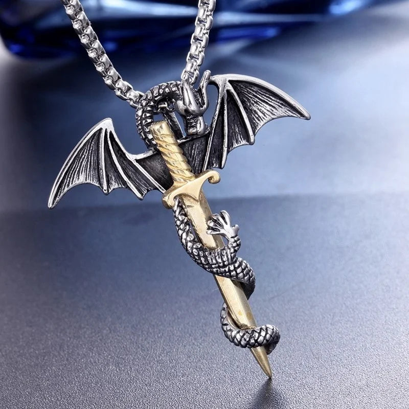 Dinosaur Pterodactyl Sword-Shaped Pendant Necklace - Jurassic Themed Jewelry for Men & Women - Perfect for Cosplay, Gifts, and Dinosaur Lovers