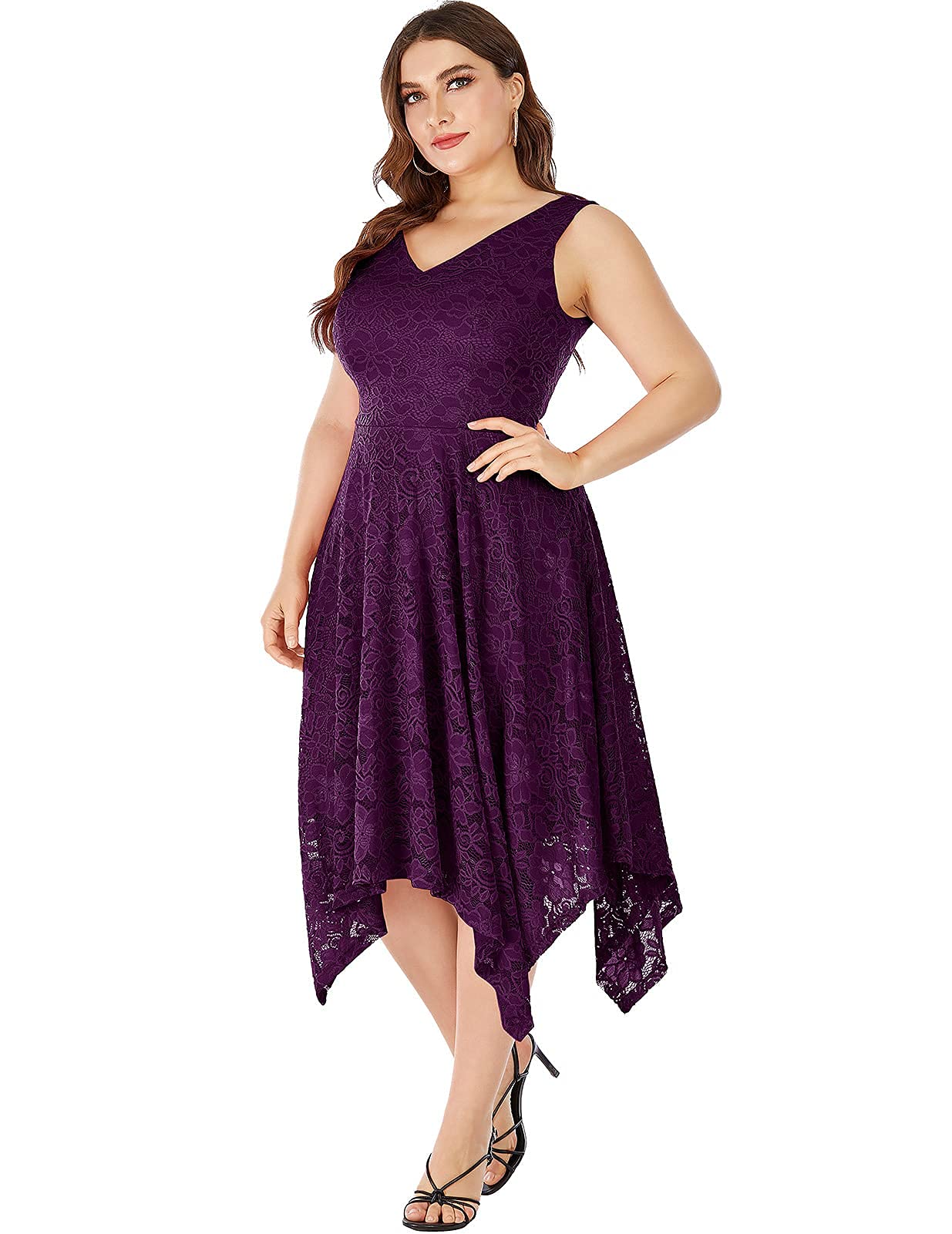 Meetjen Women's Elegant Lace Cocktail Party Dress 2025 - Handkerchief Hem Bridesmaid & Prom Formal Gown for Wedding Guest | Perfect for Evening Parties, Bridal Showers & Special Occasions