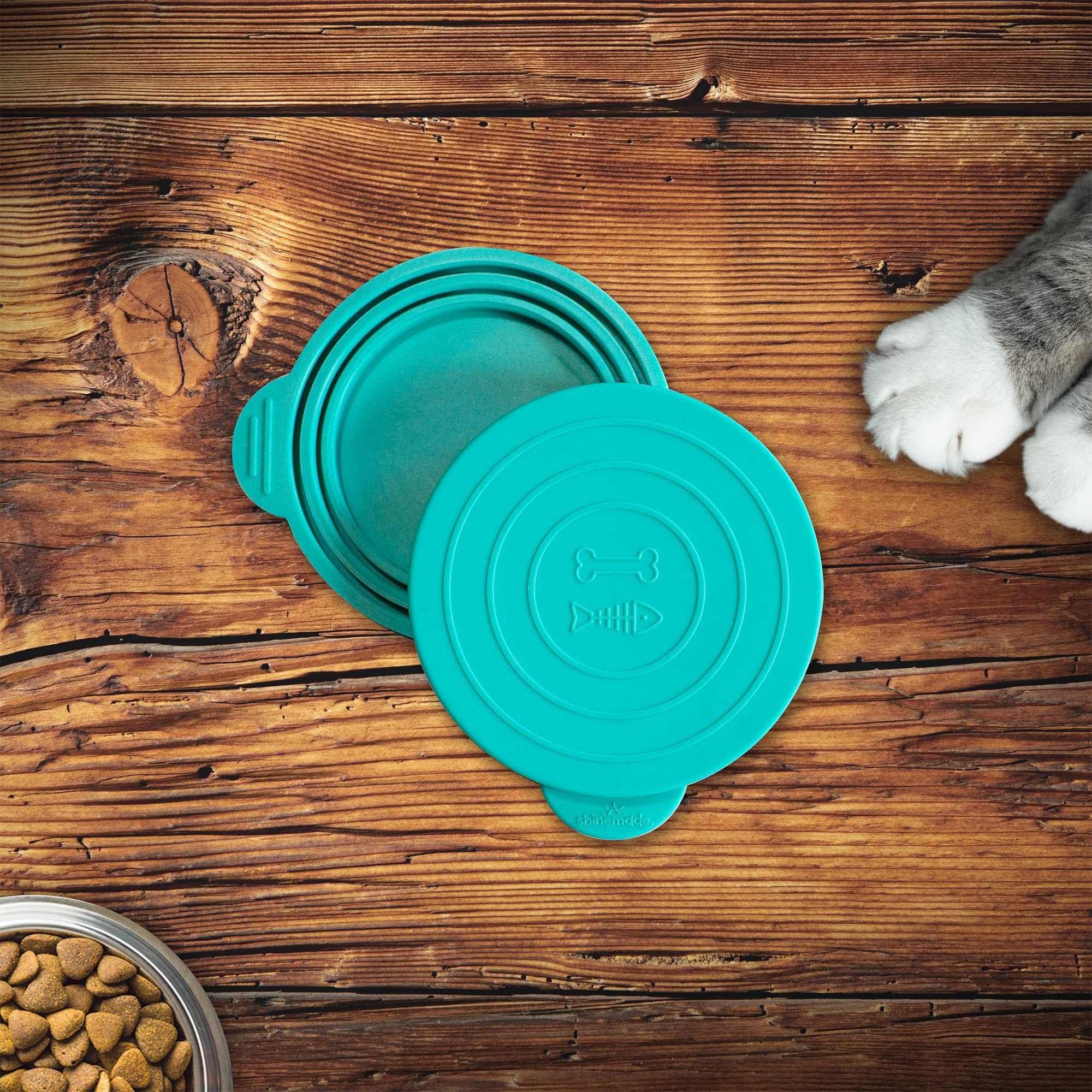 Airtight Silicone Pet Food Can Covers for Dog & Cat Wet Food Storage - 2 Pack Bone Appetit Food Savers to Keep Freshness (Aqua Saltwater) - Perfect for Travel, Camping & Home Kitchen Organization