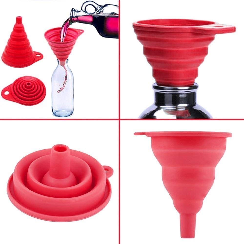 Collapsible Silicone Funnel for Water Bottles - Foldable Liquid & Powder Transfer Hopper (Multicolor, 1 Pack) - Perfect for Kitchen, Camping, and DIY Projects
