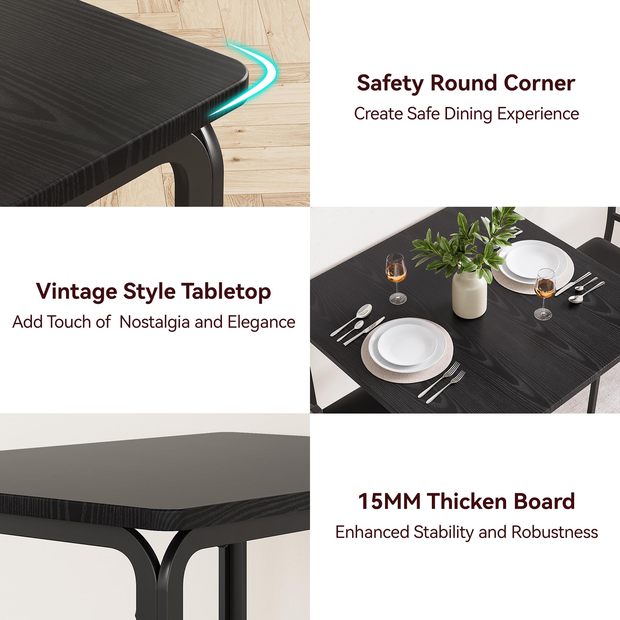 IDEALHOUSE 2-Person Square Dining Table Set - 3 Piece Small Space Kitchen & Dinette Set with 2 Chairs (Black) - Perfect for Apartments, Breakfast Nooks & Cozy Dining Areas