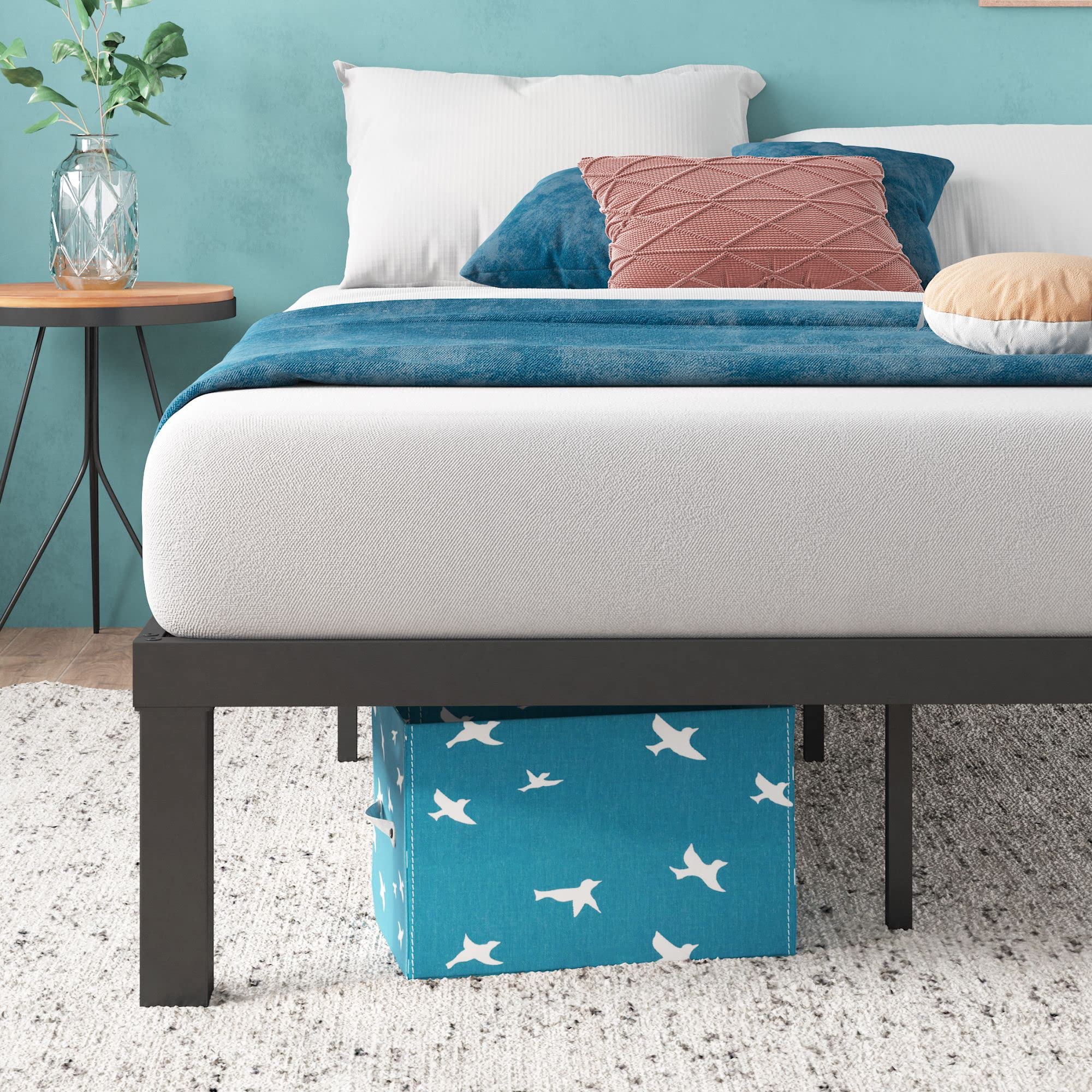 Zinus Luis 14 Inch Full Size Metal Platform Bed Frame with QuickLock Assembly & Steel Slat Support - Modern Design, No Box Spring Needed, Underbed Storage Space - Perfect for Small Bedrooms, Guest Rooms & Dorm Rooms