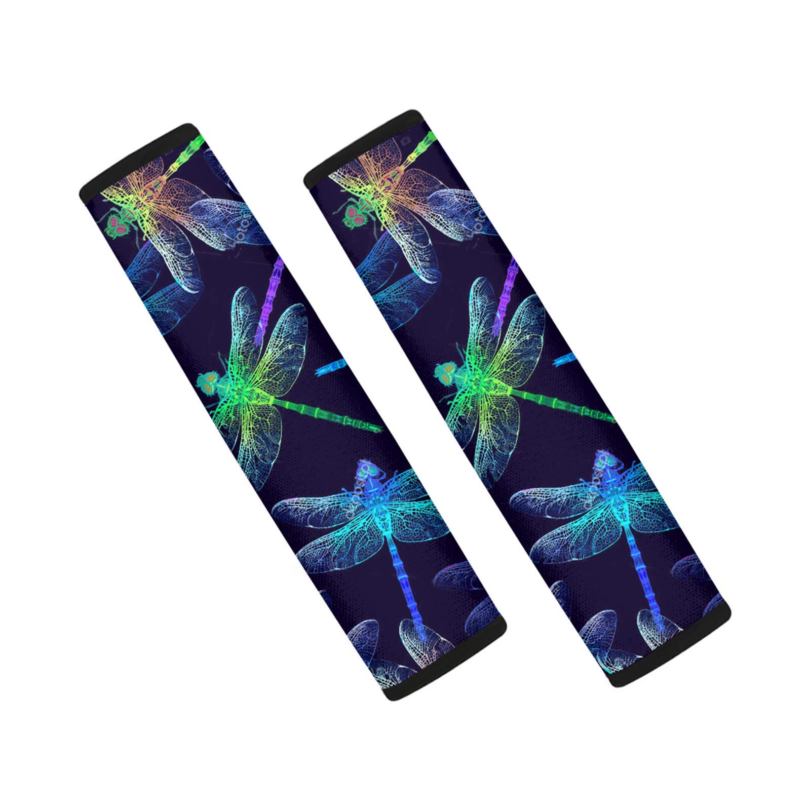 SEANATIVE 2-Pack Soft Car Seat Belt Cover Pad with Colorful Dragonfly Design - Comfortable Shoulder Strap Protector for Adults & Kids - Perfect for Long Drives, Travel, and Daily Commuting