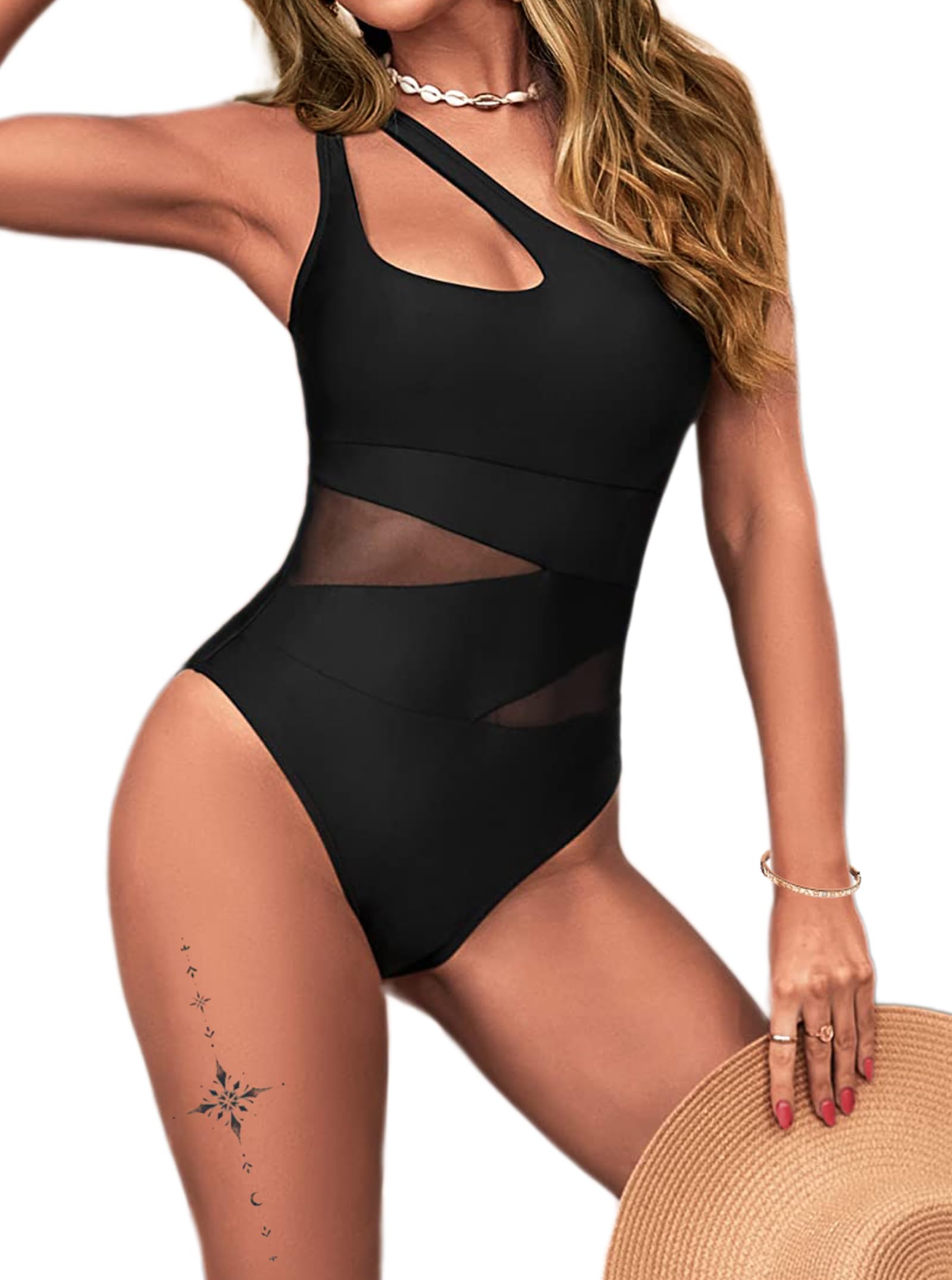 Hilinker Cutout Women's One Shoulder Swimsuit - Tummy Control One Piece Bathing Suit for Beach, Pool & Vacation | Sexy Summer Swimwear