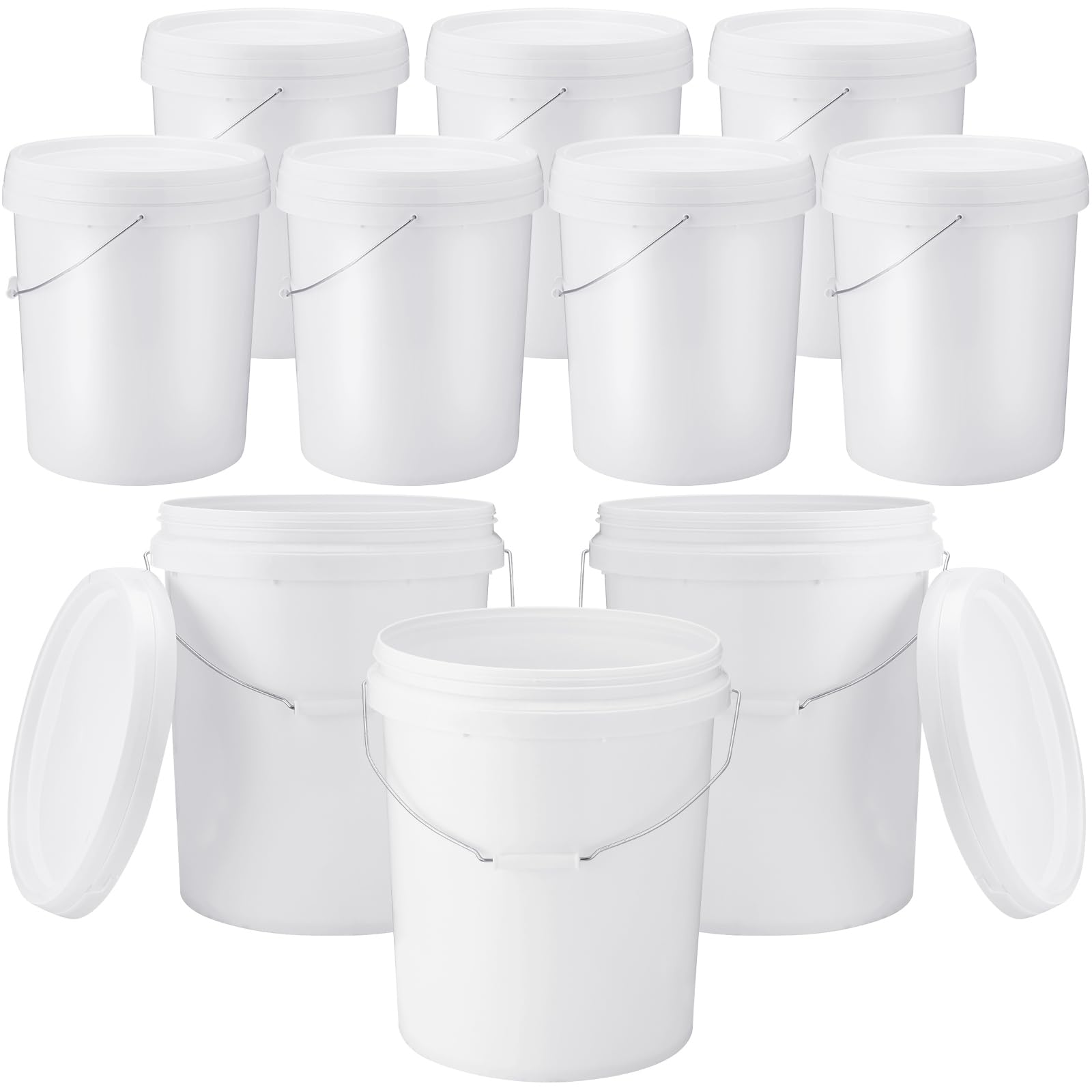 Gerrii 10-Pack 3.5 Gallon White Plastic Buckets with Handle & Lid - Food Storage Containers, Multipurpose Pails for Paint, Water, Art Crafts, Garage Organization - Ideal for Home, Kitchen, DIY Projects & Bulk Storage (White)