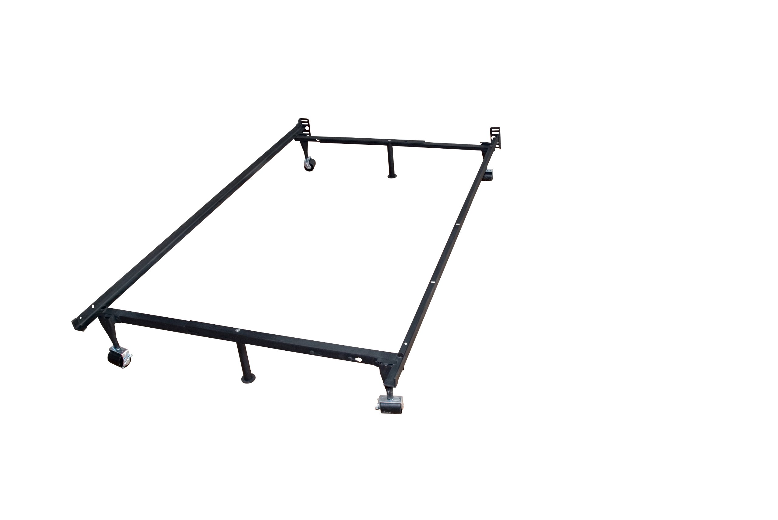 Heavy Duty Adjustable Metal Bed Frame with Rug Rollers & Locking Wheels - Queen, Full, Full XL, Twin, Twin XL Sizes | Kings Brand Furniture | Perfect for Guest Rooms, Dorms & Home Use