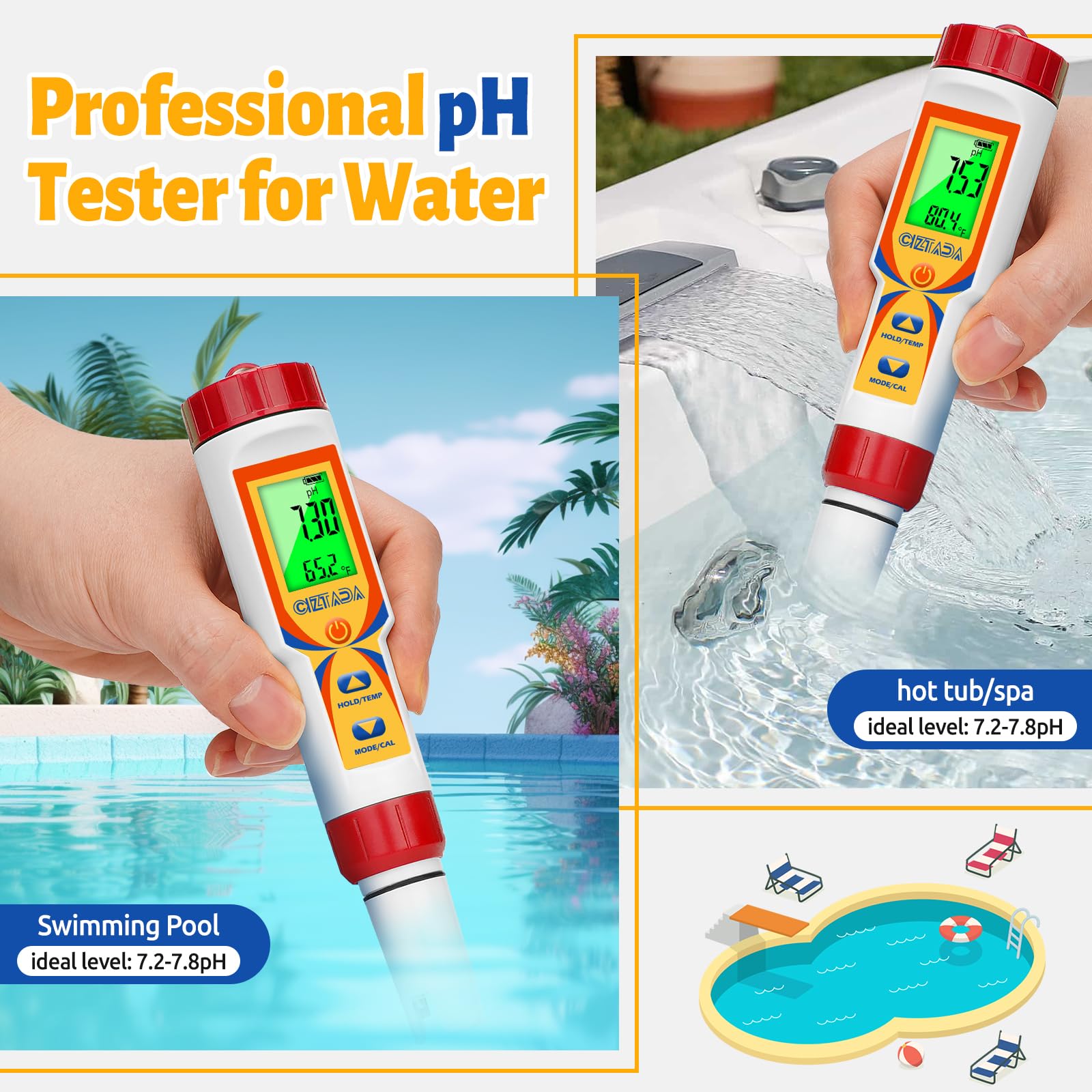 5-in-1 Digital Pool Water Tester - Accurate Salt, pH, TDS, EC Meter for Saltwater Pools, Hot Tubs & Spas | Multi-Functional Water Quality Monitor for Swimming Pools, Aquariums & Hydroponics | Perfect for Home Maintenance & Professional Water Testing