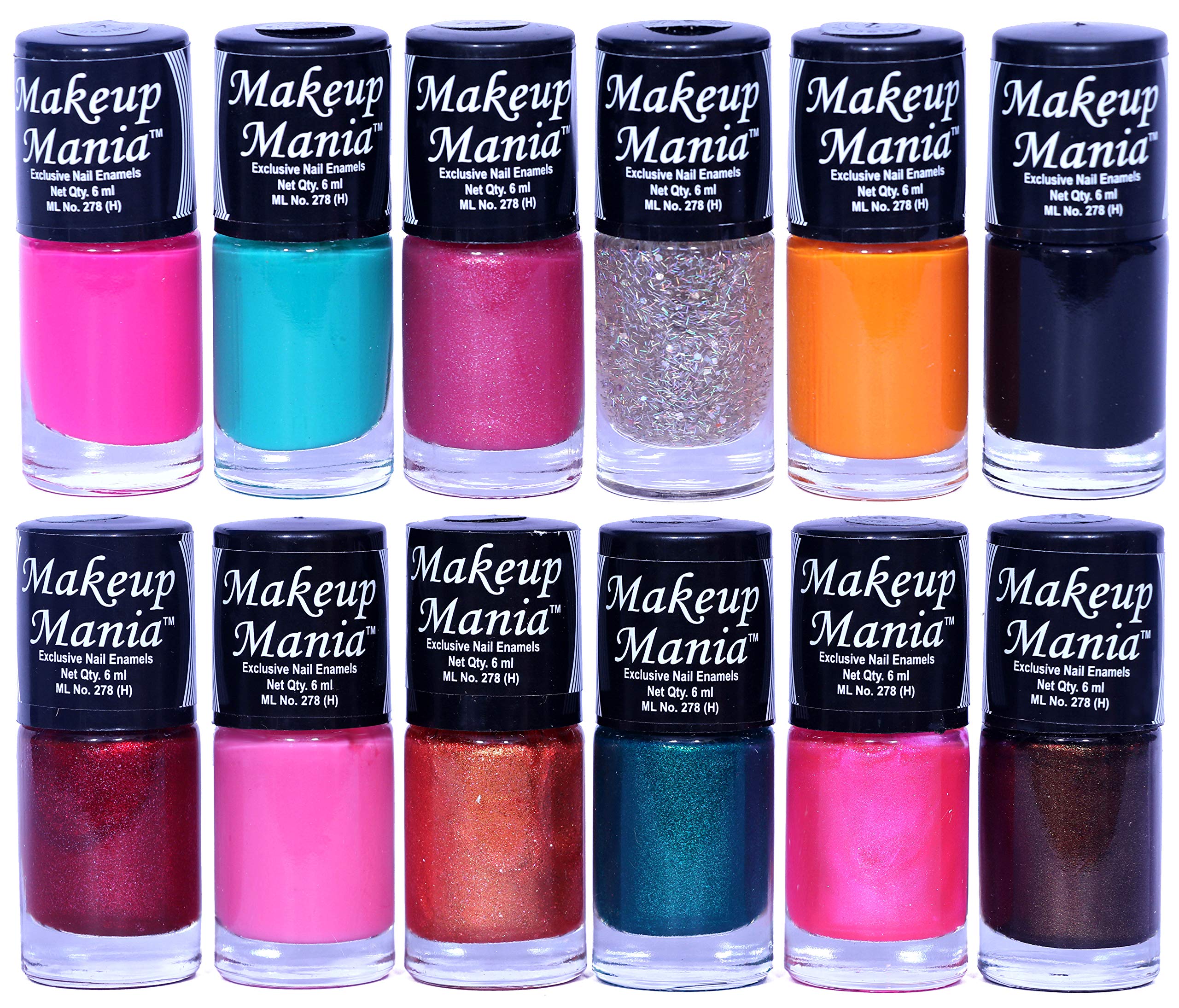 Makeup Mania 12-Piece Nail Polish Set - 6ml Each, Multicolor Combo No.96 - Perfect for Home Manicures, Nail Art, and Gift Giving