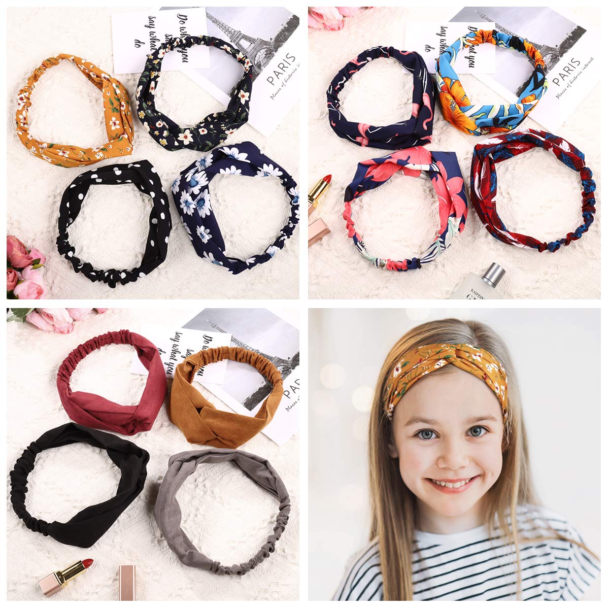 Boho Headbands for Women & Girls - 12PCS Elastic Knotted Headbands, Cross Headbands & Twisted Head Wraps - Fashion Hair Accessories for Casual, Work & Yoga