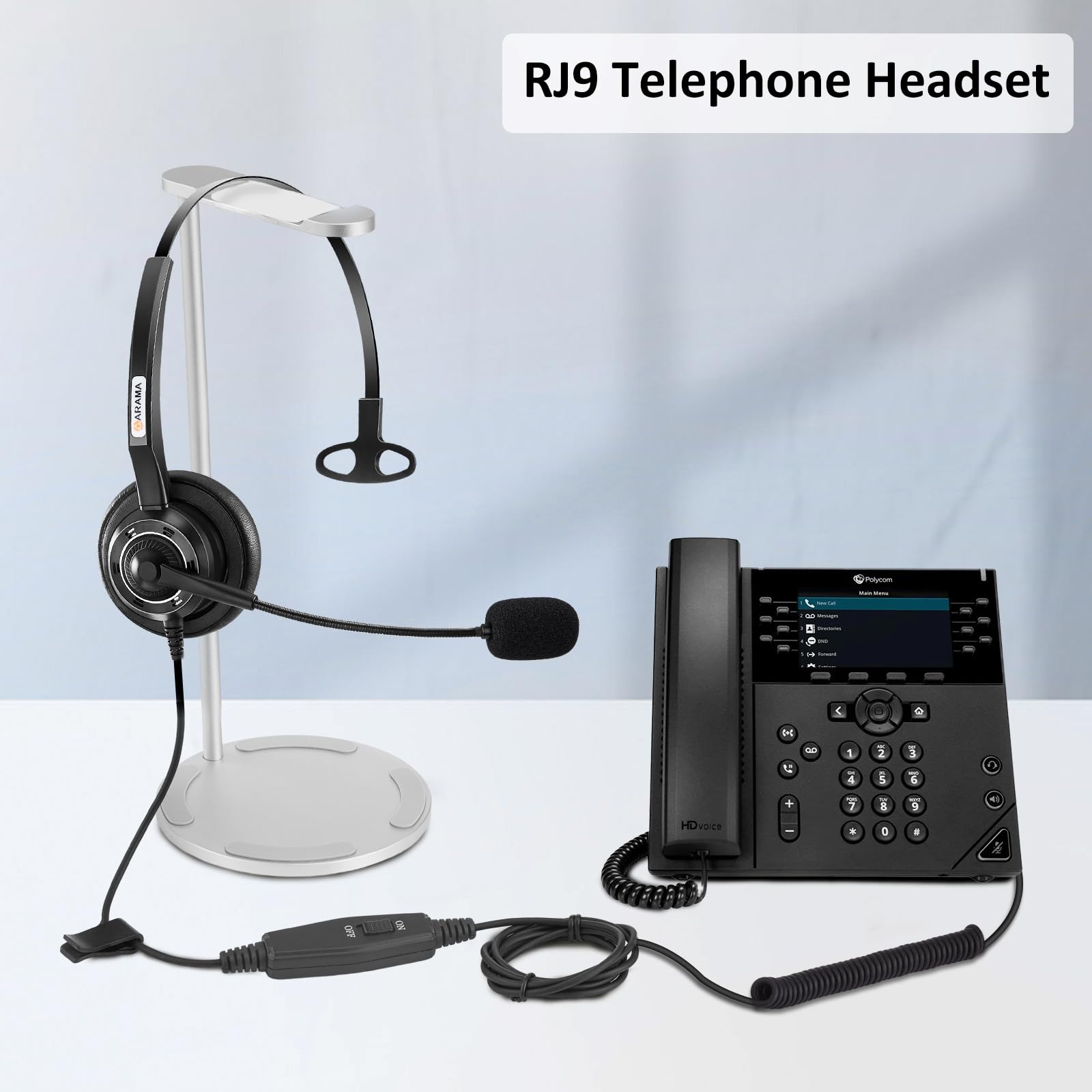 Noise Canceling Corded Telephone Headset with Microphone - Compatible with Mitel, ShoreTel, Polycom, Plantronics, Avaya, Toshiba, Digium & Nortel Office Phones - Perfect for Call Centers, Customer Service & Business Communications