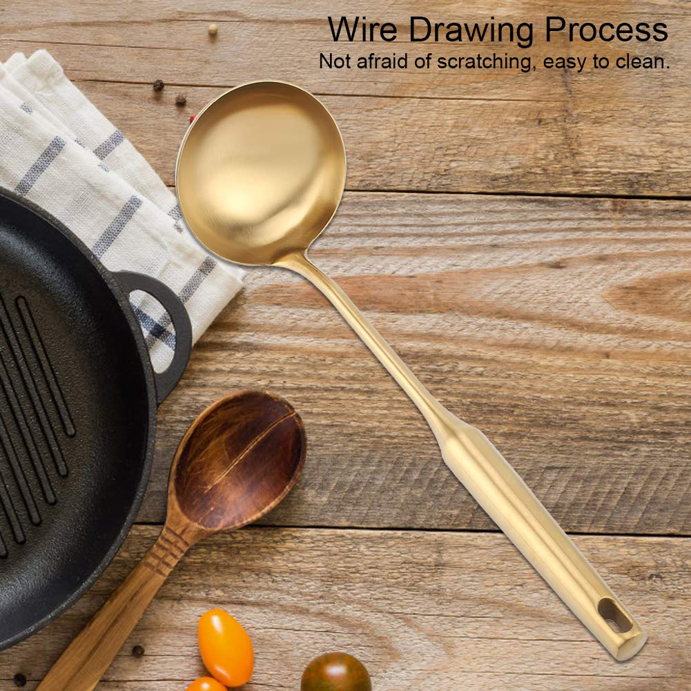 Premium Stainless Steel Gold Ladle - Large Kitchen Spoon for Cooking, Serving Soup, Chili, Gravy, Salad Dressing & Pancake Batter - Ideal for Restaurants, Catering & Home Chefs
