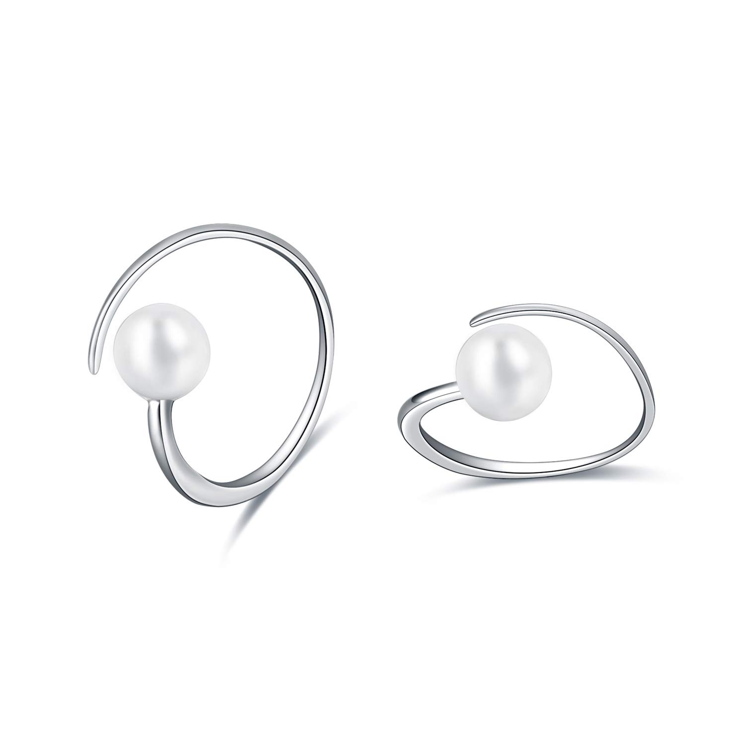 YAFEINI Sterling Silver Pearl Hoop Earrings for Women - Elegant Spiral Pull Through Design, Small Hoop Earrings for Daily Wear, Date Night & Special Occasions