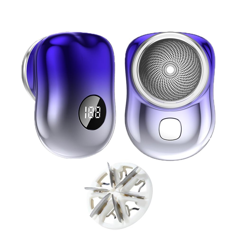 Zao Mini Electric Razor for Men - Portable Travel Shaver with LED Display, Rechargeable & Washable, Pocket Size for On-the-Go Grooming - Perfect for Business Trips, Gym Bags, and Daily Commute (Blue)