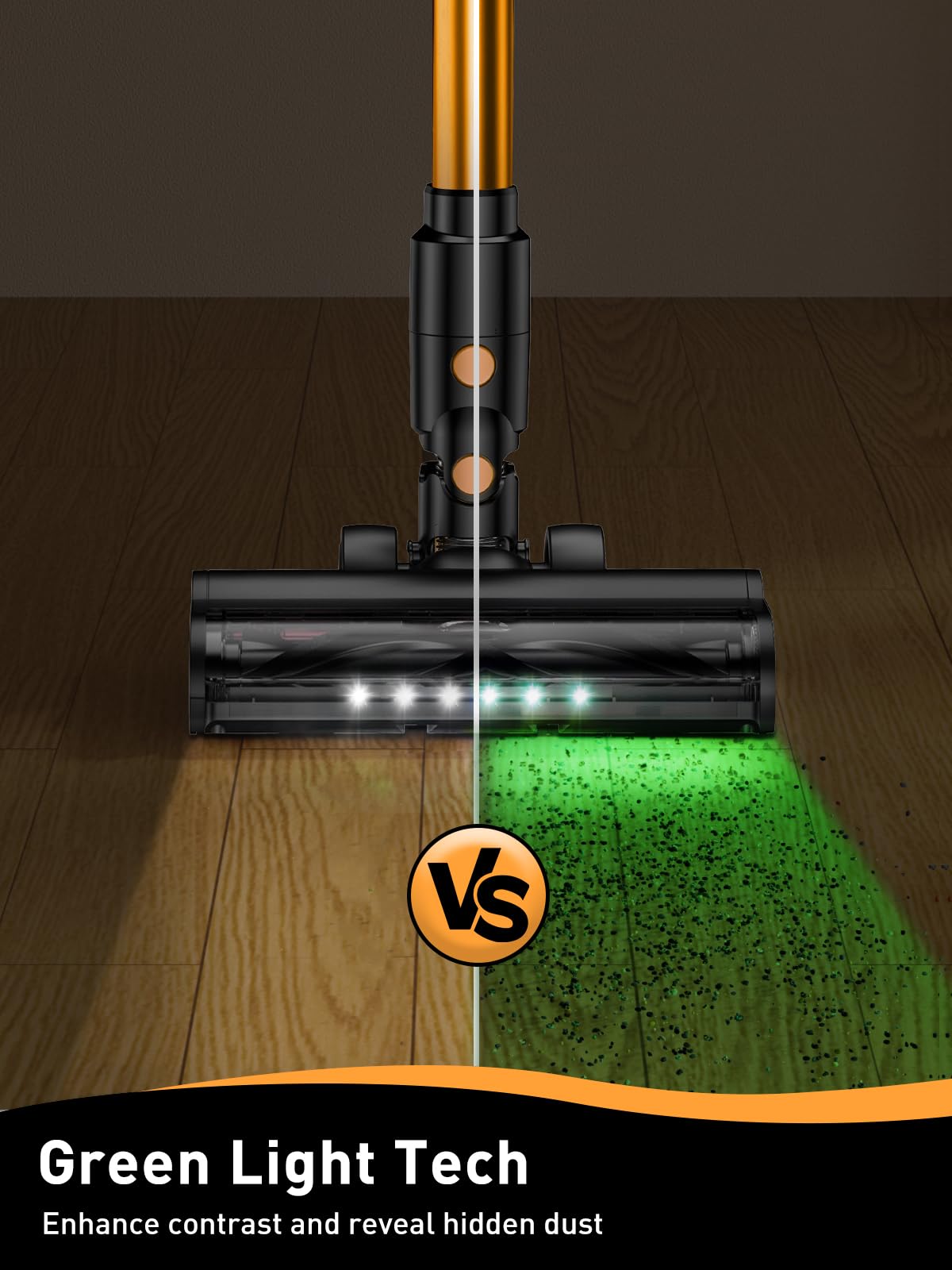 8-in-1 Cordless Vacuum Cleaner with Powerful Suction & LED Display - Lightweight Stick Vacuum for Hard Floors, Carpets & Pet Hair - 3 Adjustable Modes, 45Min Detachable Battery (Golden) - Perfect for Quick Home Cleaning & Pet Owners