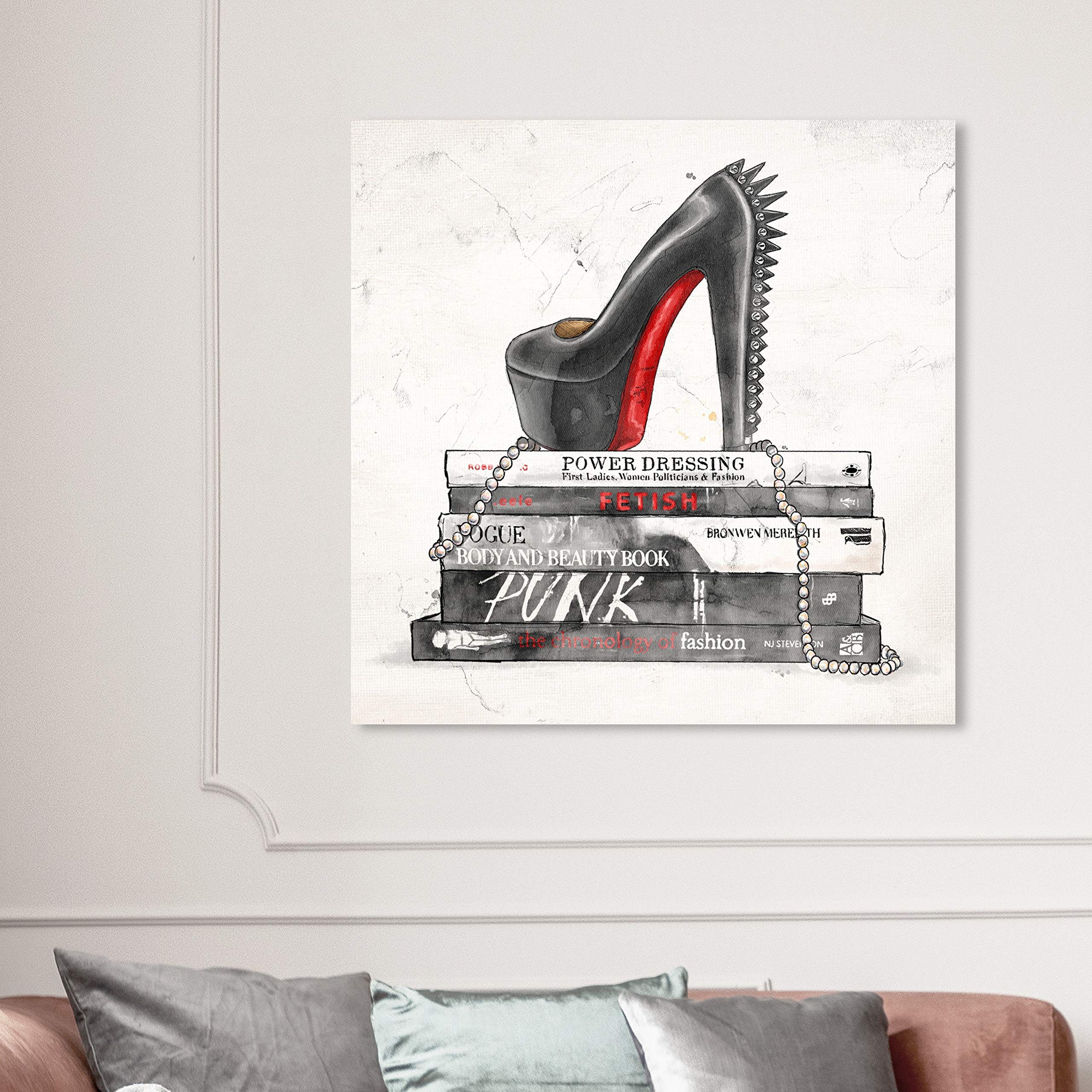 Oliver Gal 'Spiked Power Books' Fashion & Glamour Wall Art Canvas Print - Black & White 40x40 Inches - Perfect for Living Room, Bedroom & Office Decor