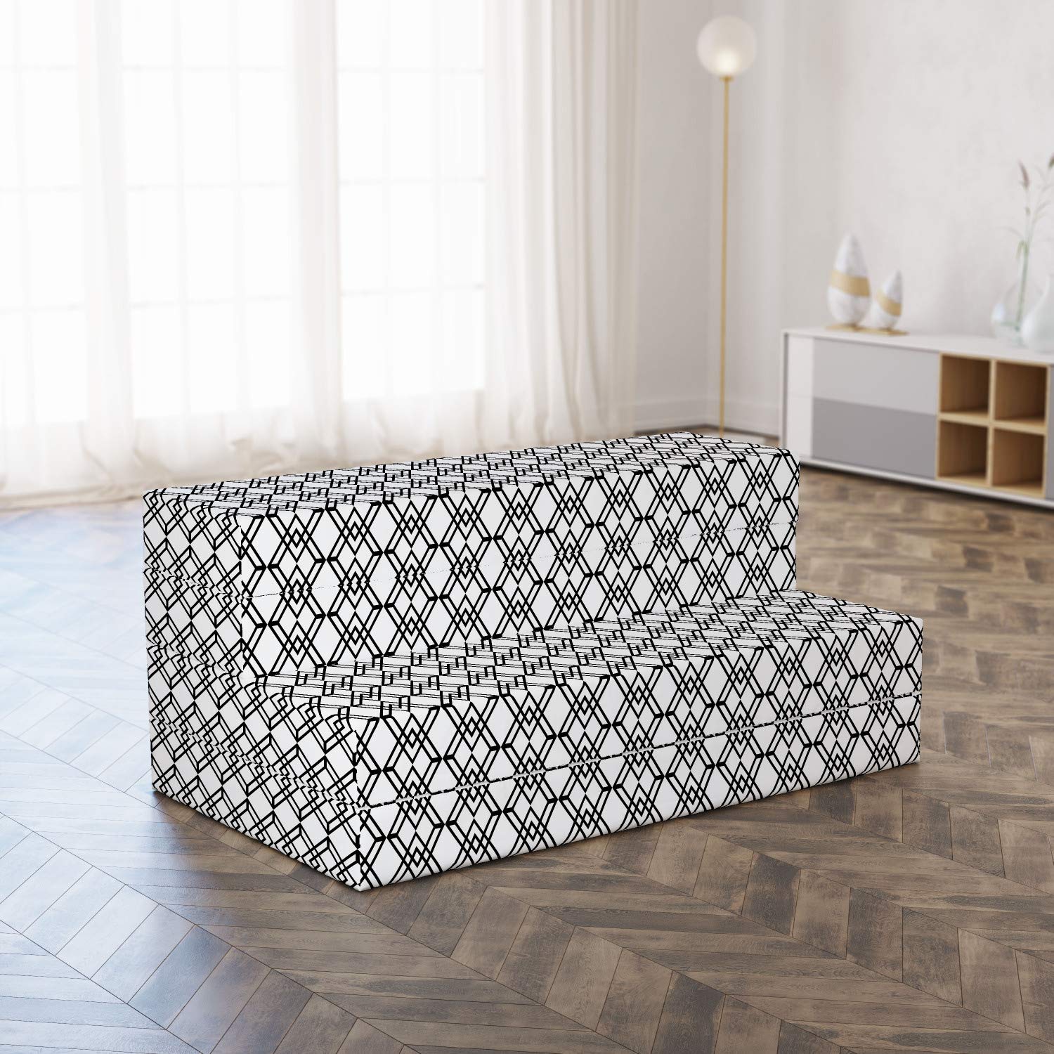 Ambesonne Black and White Foldable Mattress - Interlace Squares Design - 78.7