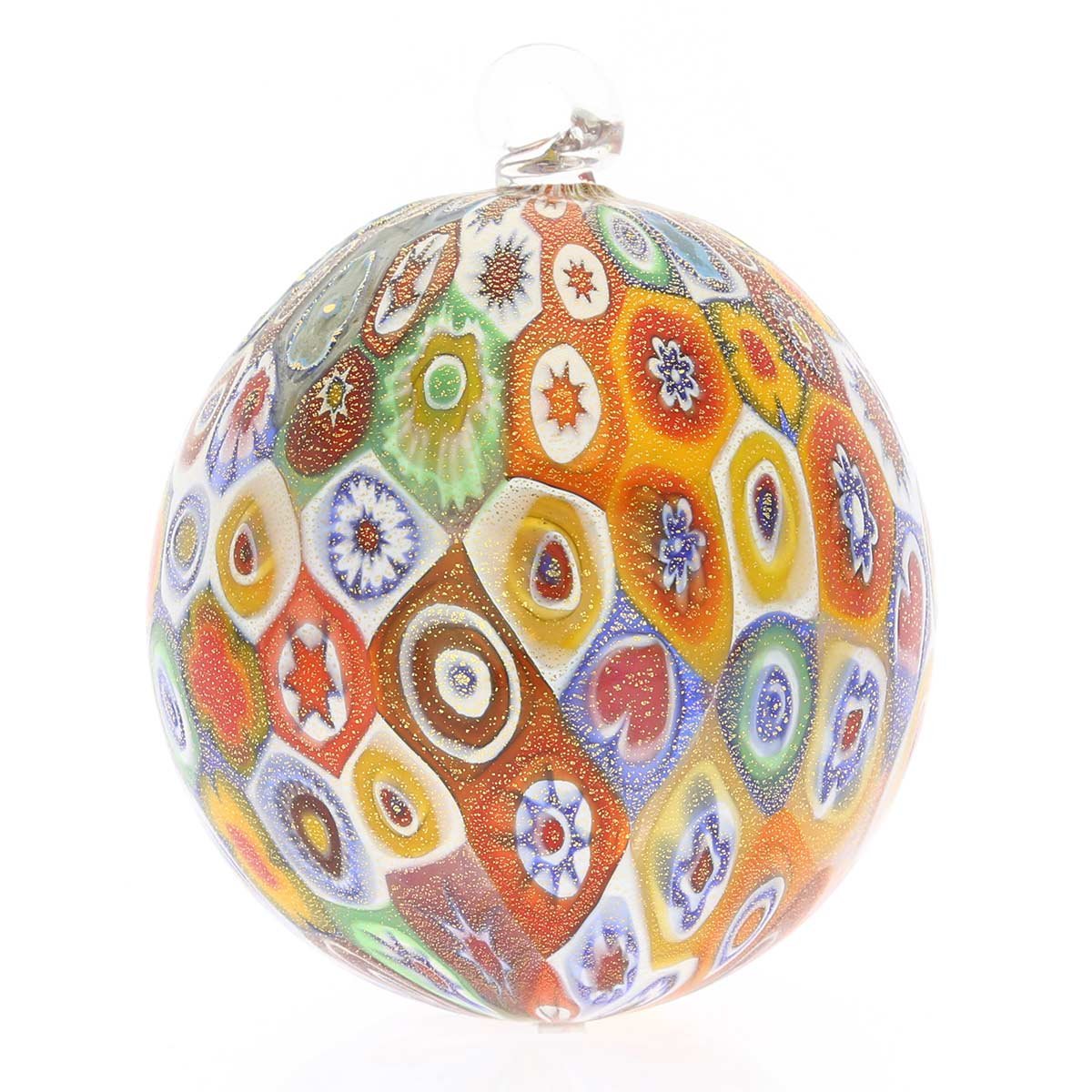 Venetian Murano Glass Christmas Ornament - Handcrafted Gold Millefiori Glass Ball for Holiday Tree Decor | Perfect for Christmas, Home, and Gift Giving
