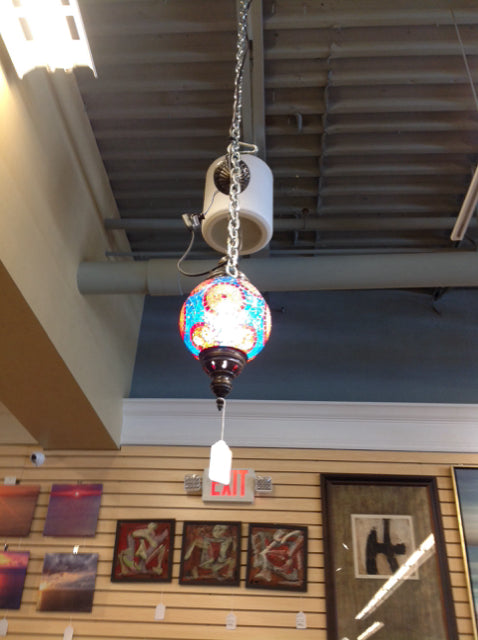Moroccan Brass & Glass Pendant Light - Handcrafted Vintage Ceiling Chandelier for Dining Room, Bedroom, and Living Room Decor
