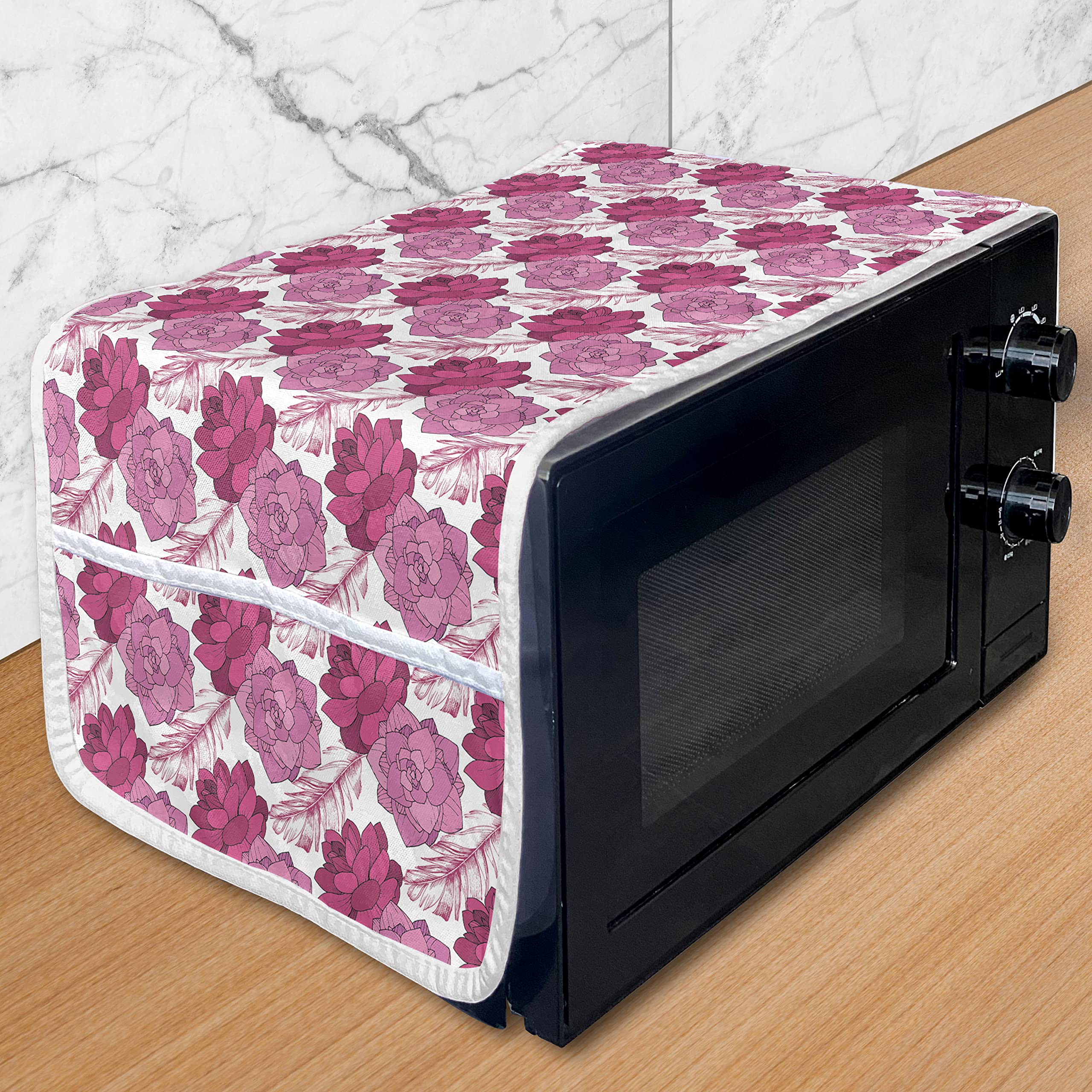 Ambesonne Floral Microwave Cover - Waterproof Kitchen Organizer with Pockets, 36