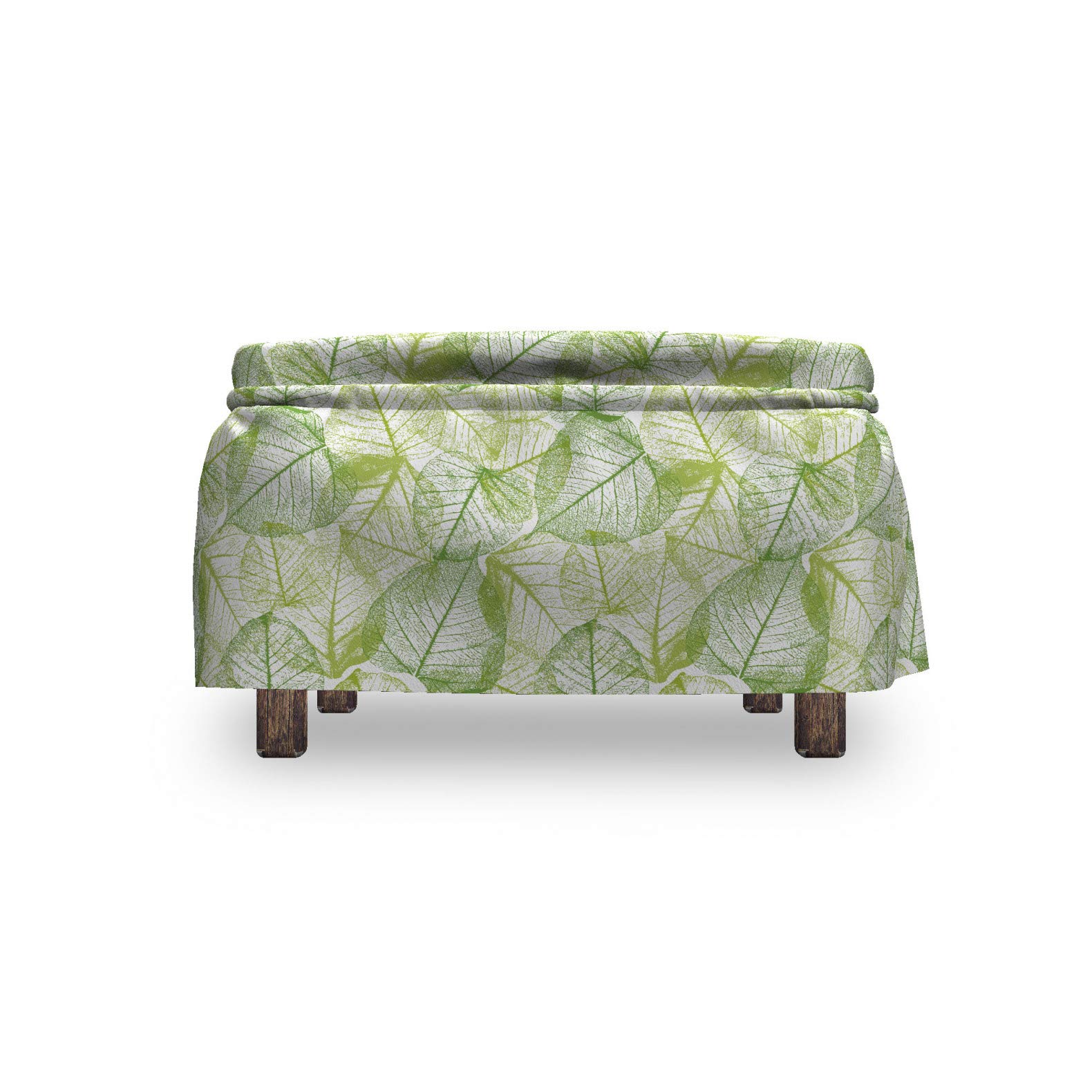 Ambesonne 2-Piece Ottoman Slipcover Set with Ruffle Skirt - Botanical Abstract Leaf Design in Lime & Apple Green - Fits Square, Round & Cube Footstools - Home Decor Accent for Living Room, Bedroom & Nursery