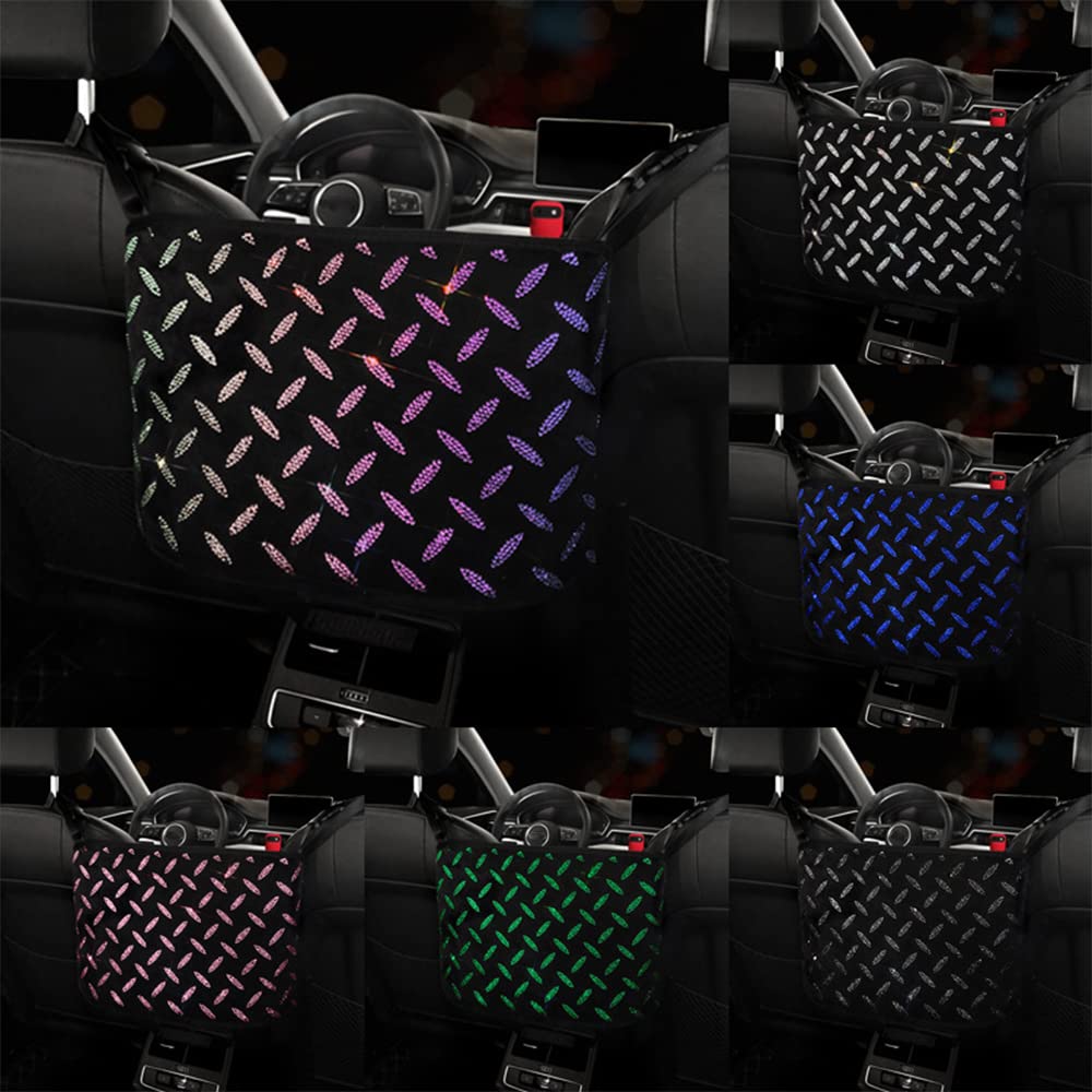 Sparkling Rhinestone Car Trash Bag - Hanging Car Garbage Can with Storage Pockets, Glamorous Car Accessory for Women (Black) | Perfect for Road Trips, Commuting & Keeping Your Vehicle Clean