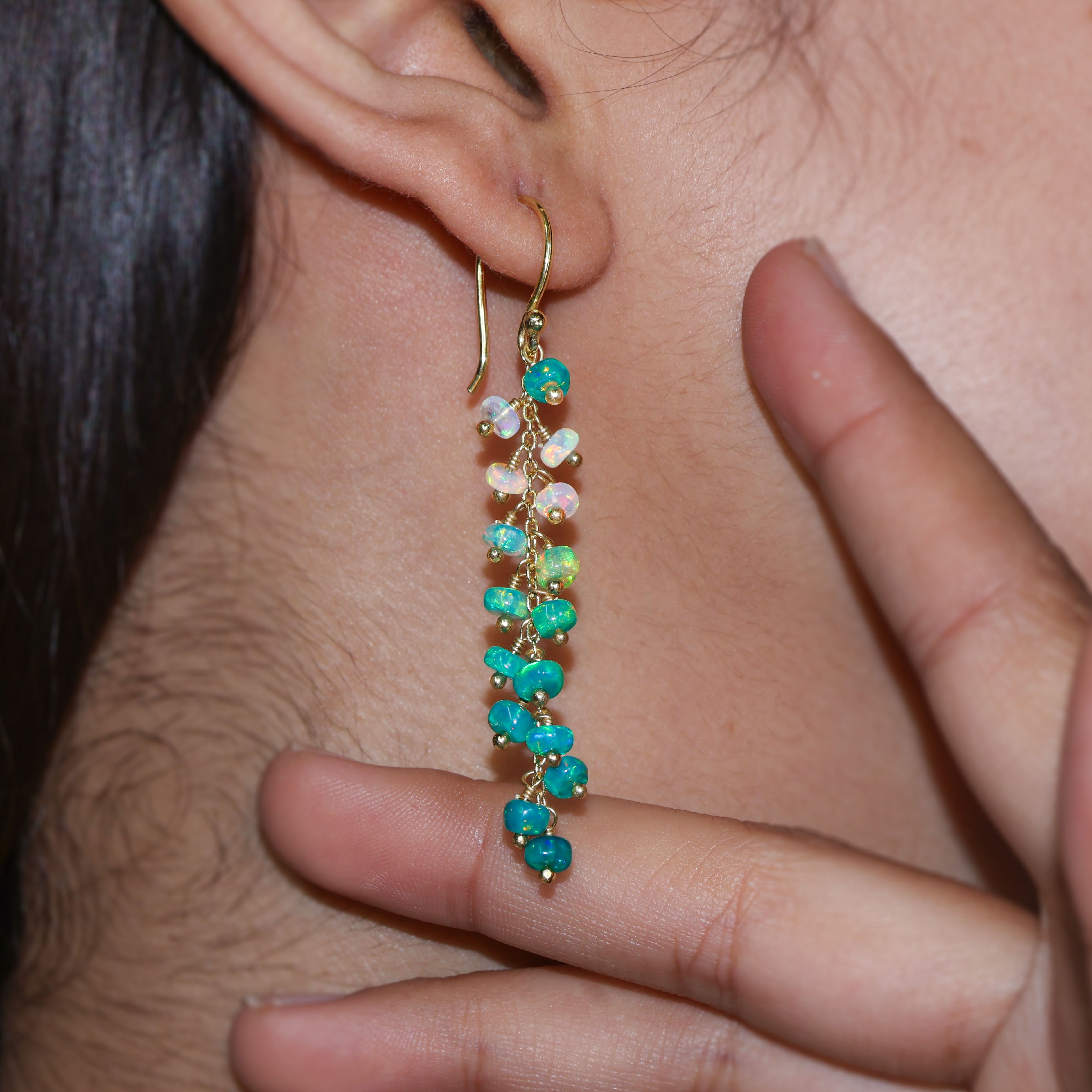 Ethiopian Opal Beaded Dangle Drop Earrings for Women | Handmade Boho Jewelry | Perfect for Weddings, Parties & Special Occasions