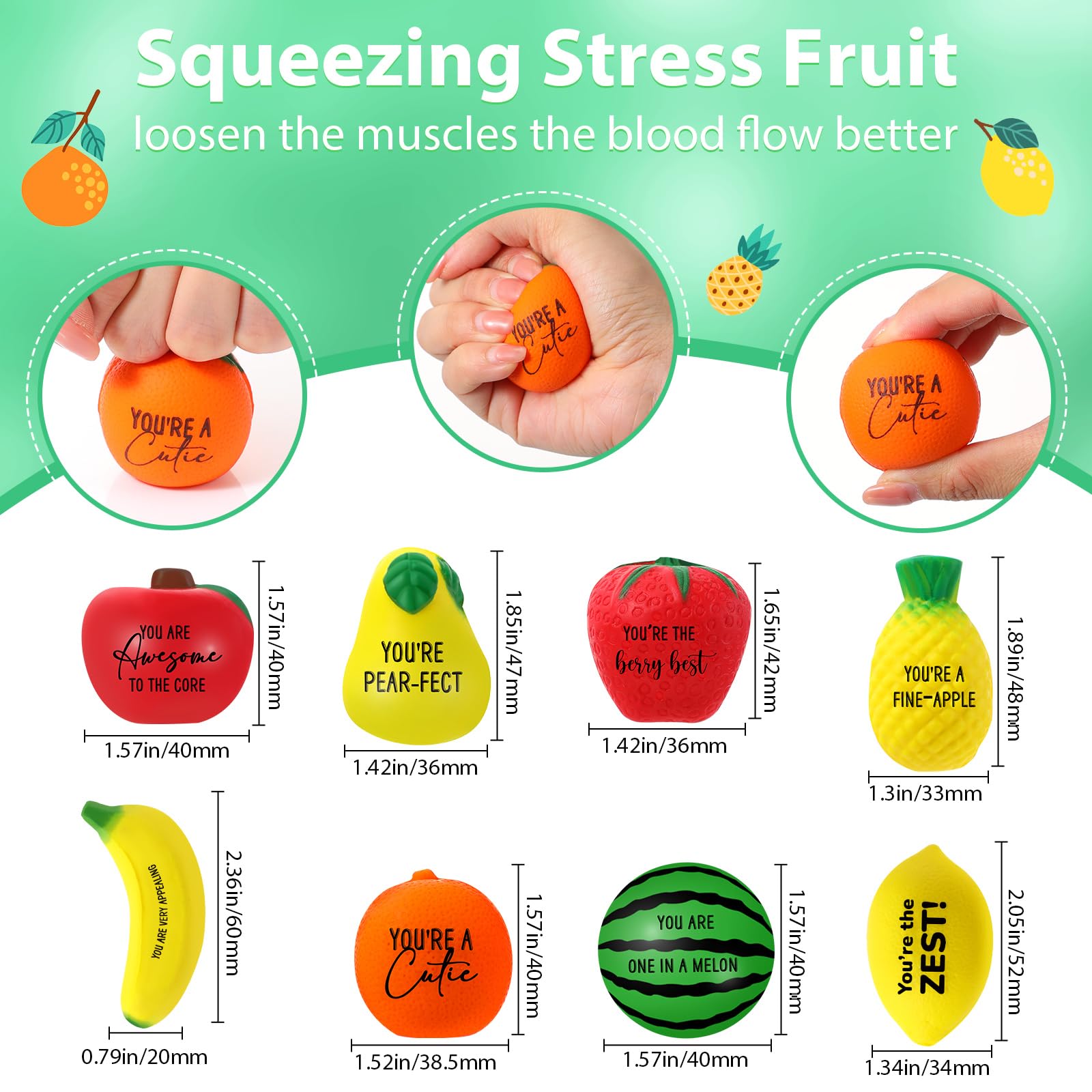 Outus 24-Piece Bulk Fruit Stress Balls Set - Inspirational Squeeze Toys for Office, Graduation Party Favors (Watermelon, Veggie Shapes) - Perfect for Coworkers, Employees & Stress Relief at Work or School